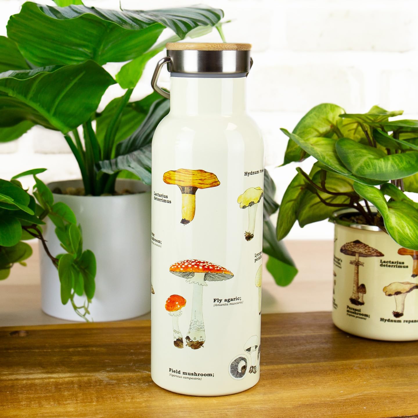 Gift Republic Mushroom Design Double Walled Flask – Stainless Steel Hot & Cold Water Bottle – 500ml Leakproof BPA-Free with Wood Inlay Lid – Eco-Friendly Bottle for Outdoor Adventures