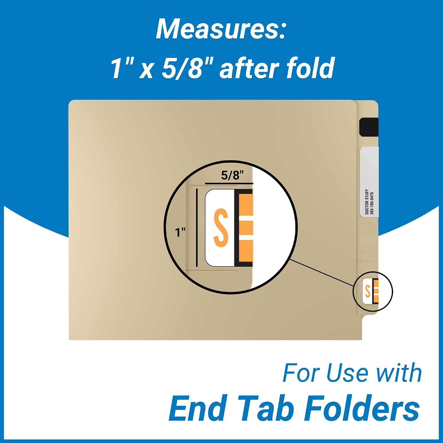 Doctor Stuff - File Folder Labels, Alphabet Letter S, File Doctor - FDAV Series Compatible Alpha Stickers, Fluorescent Orange, 1" x 1-1/4", 500/Roll