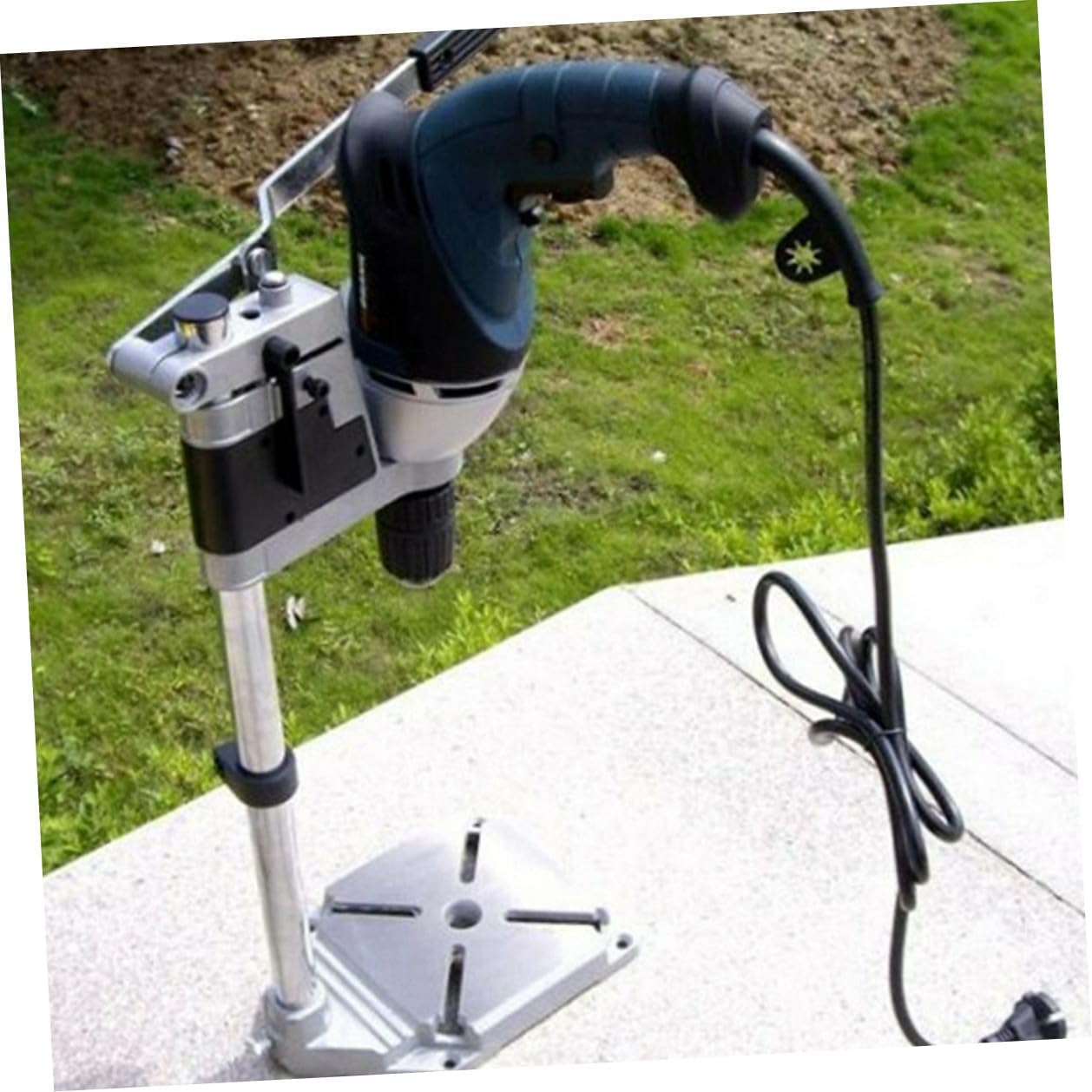 Adjustable Drill Press Stand with Iron Base, Single Hole Drill Rack and Bench Clamp Holder, Universal Power Tool Accessory for Benchtop Drilling and Workshop Use
