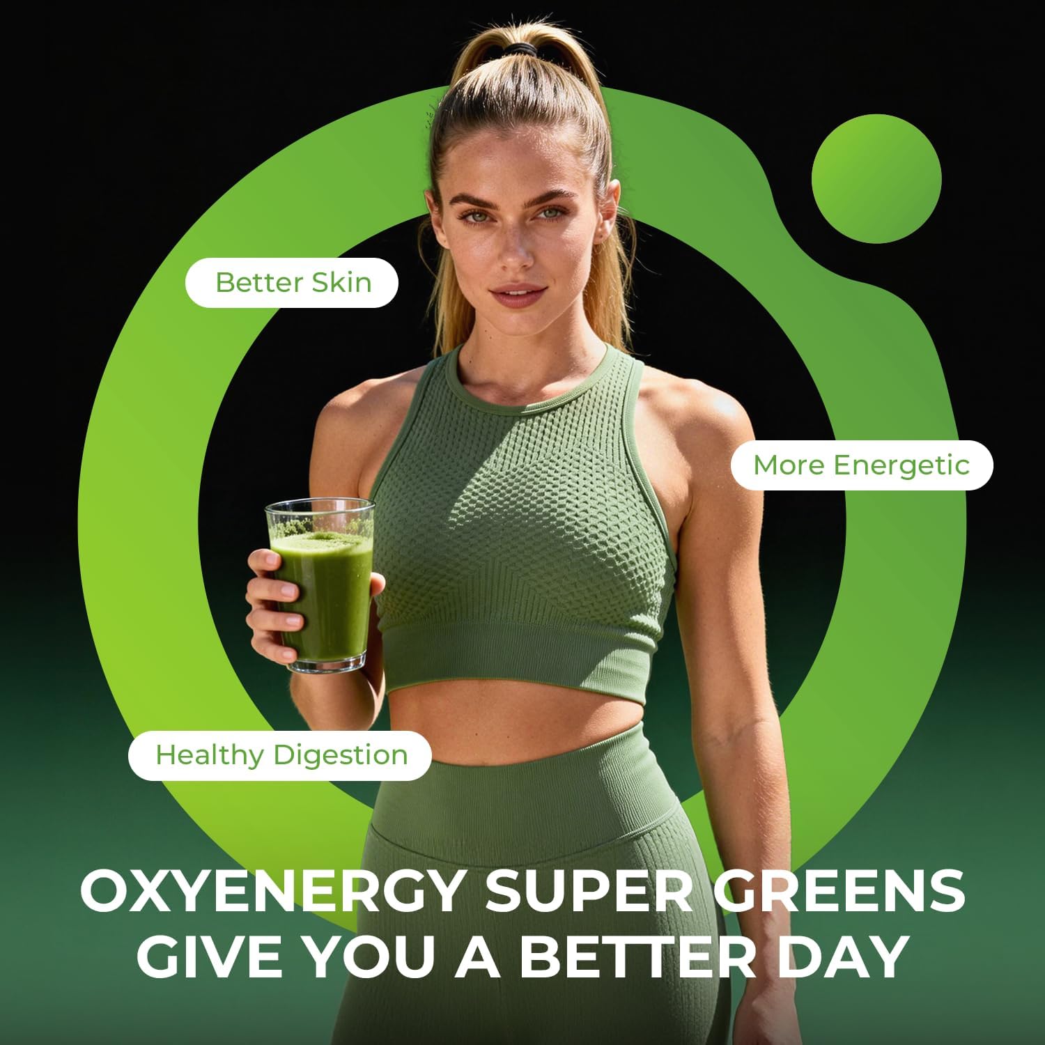 OxyEnergy Super Greens Powder, 40+ Superfoods, 0 Suger, 3g Fiber, Spirulina, Chlorella, Prebiotics+Probiotics, Digestive Enzymes, Gut and Digestive Health, Peach Mango, 30 Packets Drink Mix