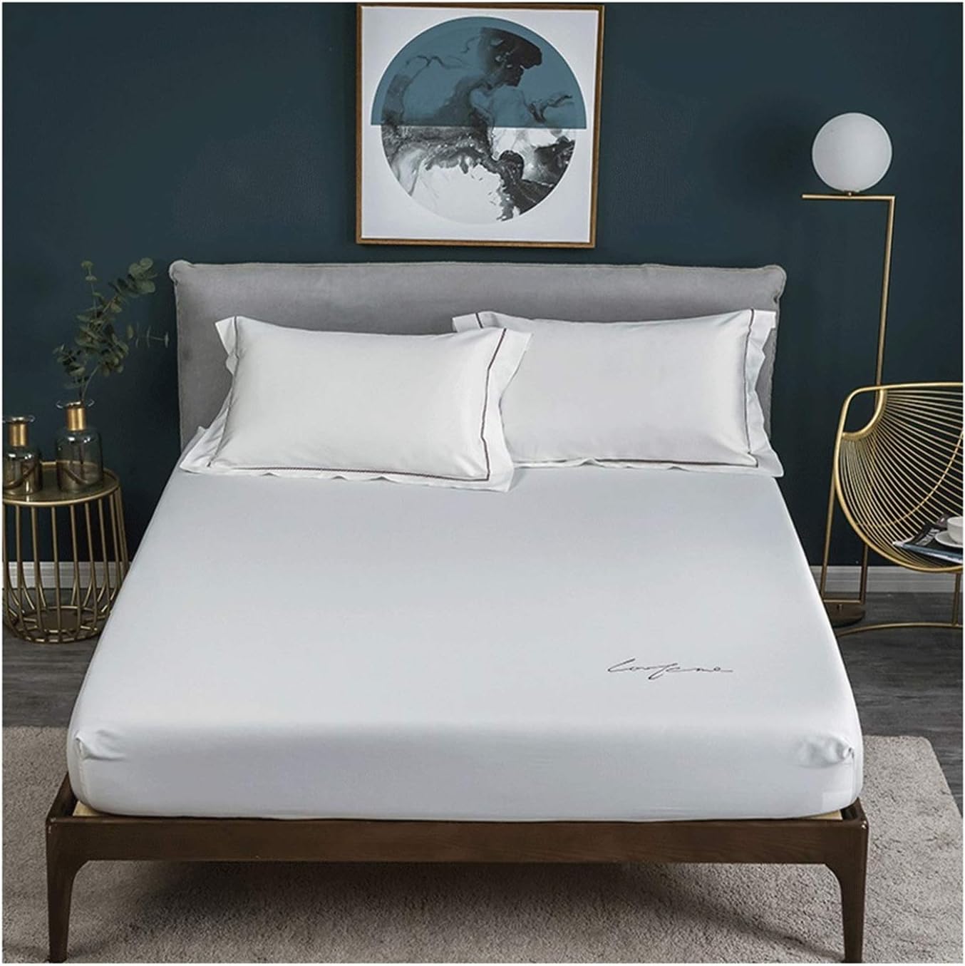 PAHION 100% Long Staple Cotton Fitted Bed Sheets Luxury Soft Sateen Weave Bottom Bedsheets Single Double King Bed Linen with 33cm Extra Deep Pockets Easy Care (Color : White, Size : 180x200+33 cm)