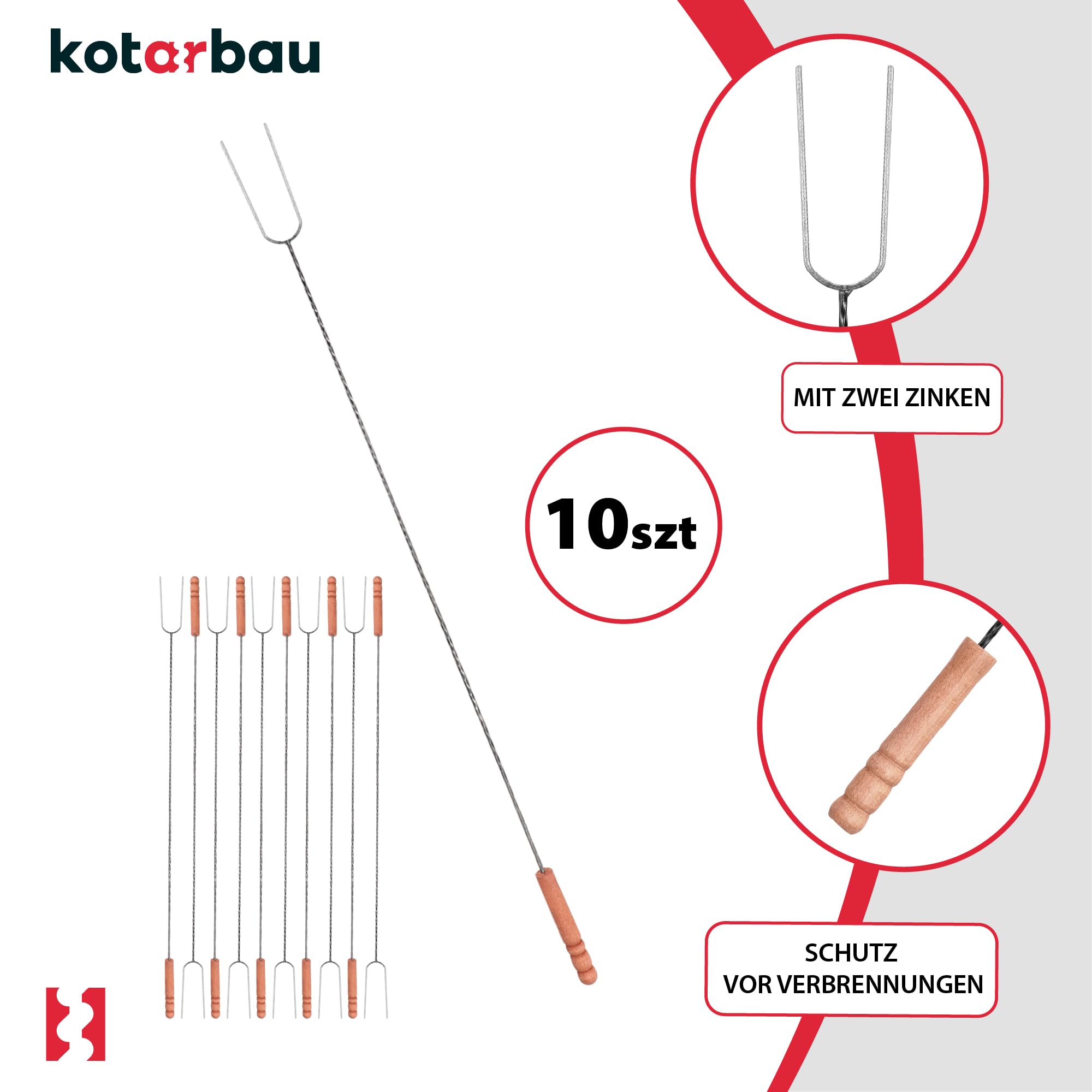 KOTARBAU® 10er Set Grillspieße - Lagerfeuer Spieße lang - Grillgabel - Camping Grill – 120 cm – Würstchenstecker – Feuergabel – Grillgabeln