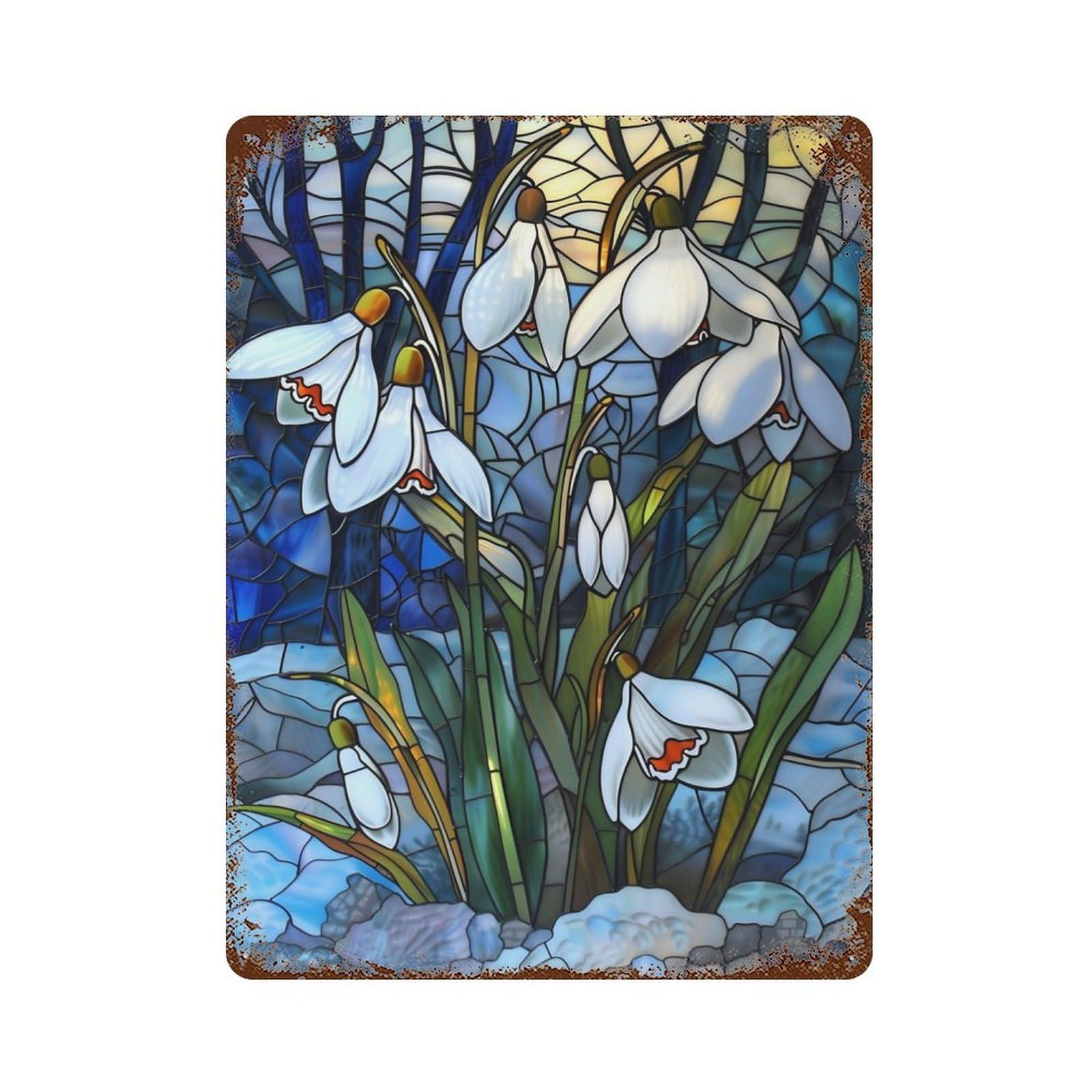 Snowdrops in Spring Rusty Metal Tin Sign 15.7"x11.8", Ideal for Farmhouse, Kitchen And Entryway Decor