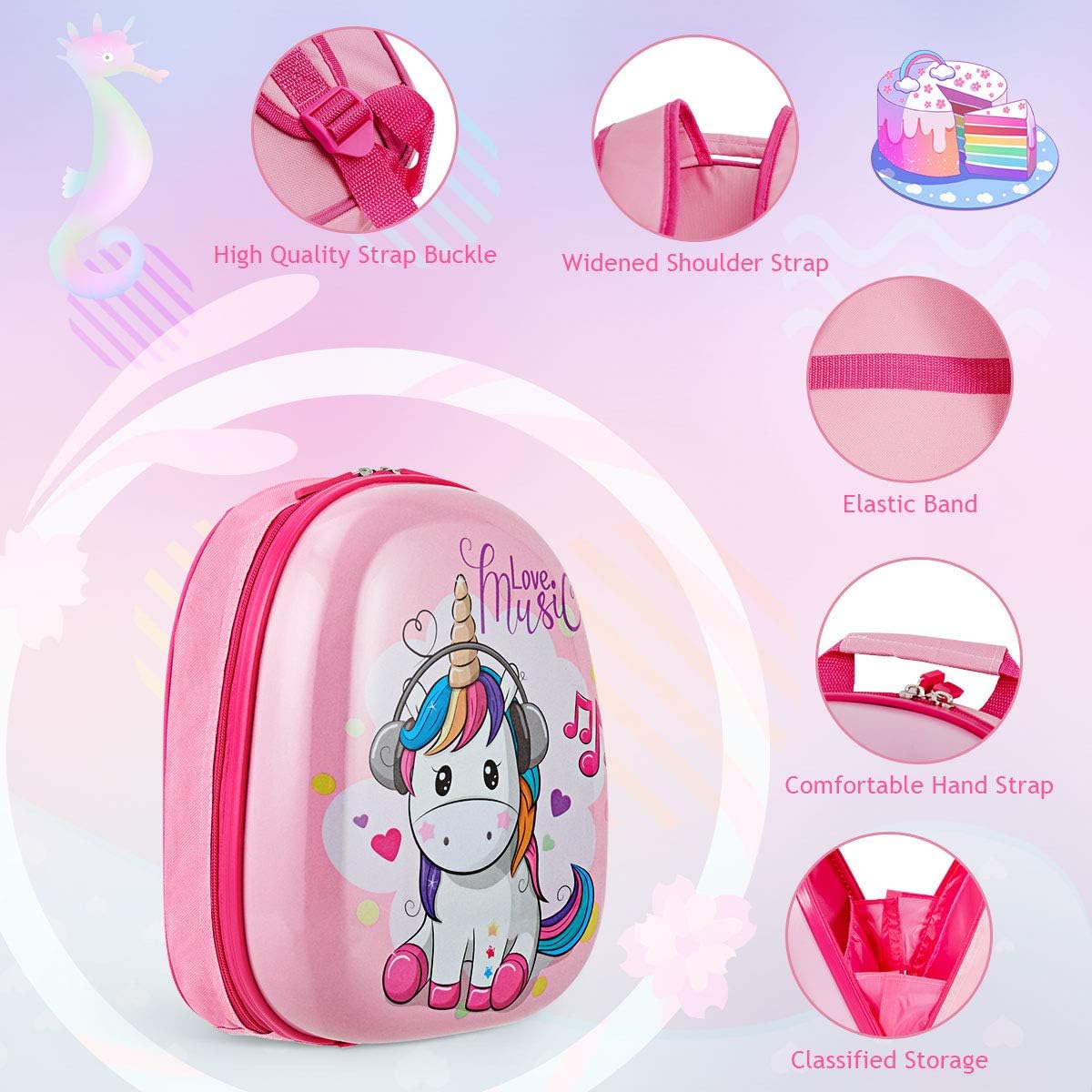 GYMAX 2Pcs Kids Carry On Luggage Set, 16