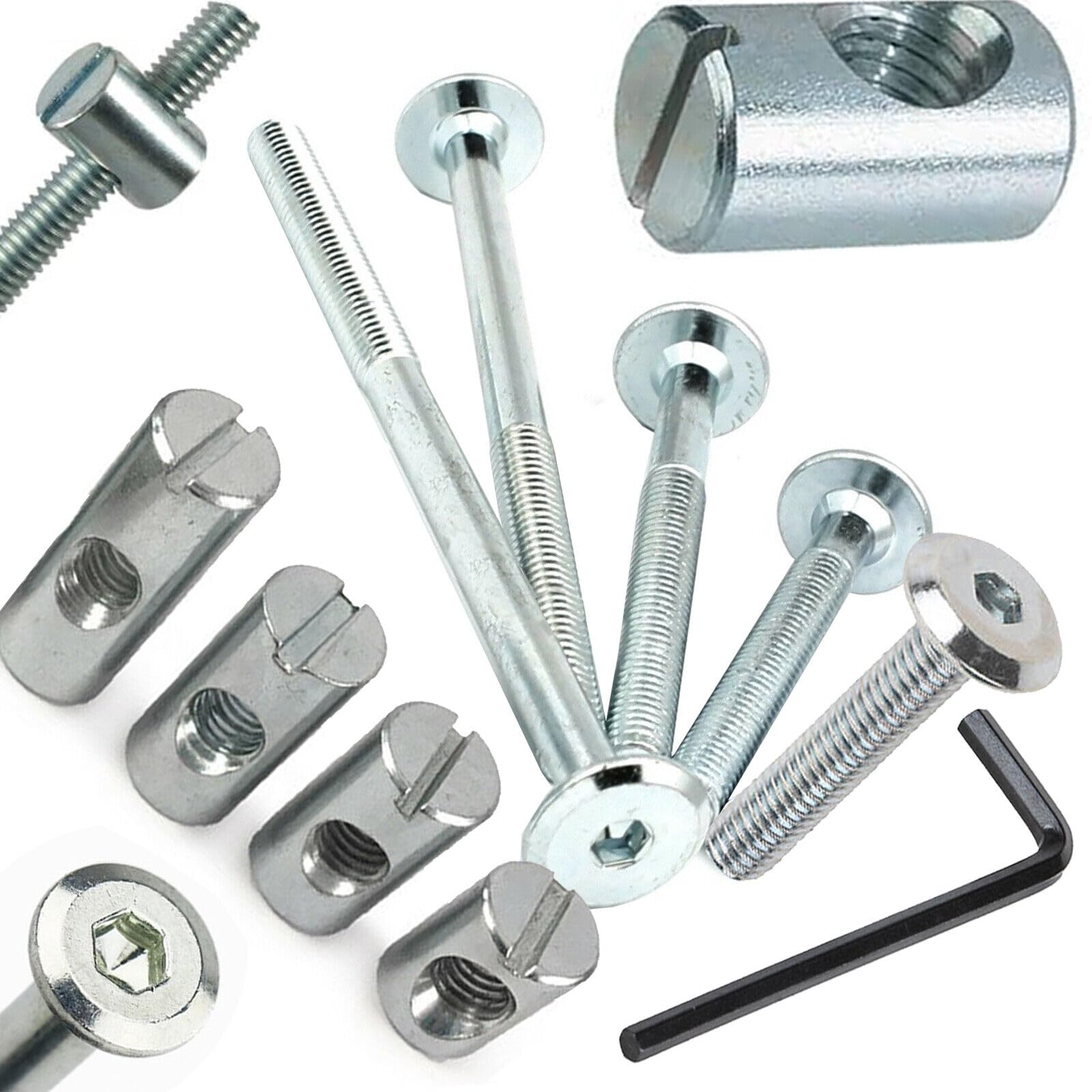 Furniture Connecting Bolts M6 Threaded Furniture Connector Bolts - Hex Flathead Allen Key, For Bunk Beds, Cots M6 Bolt Assortment