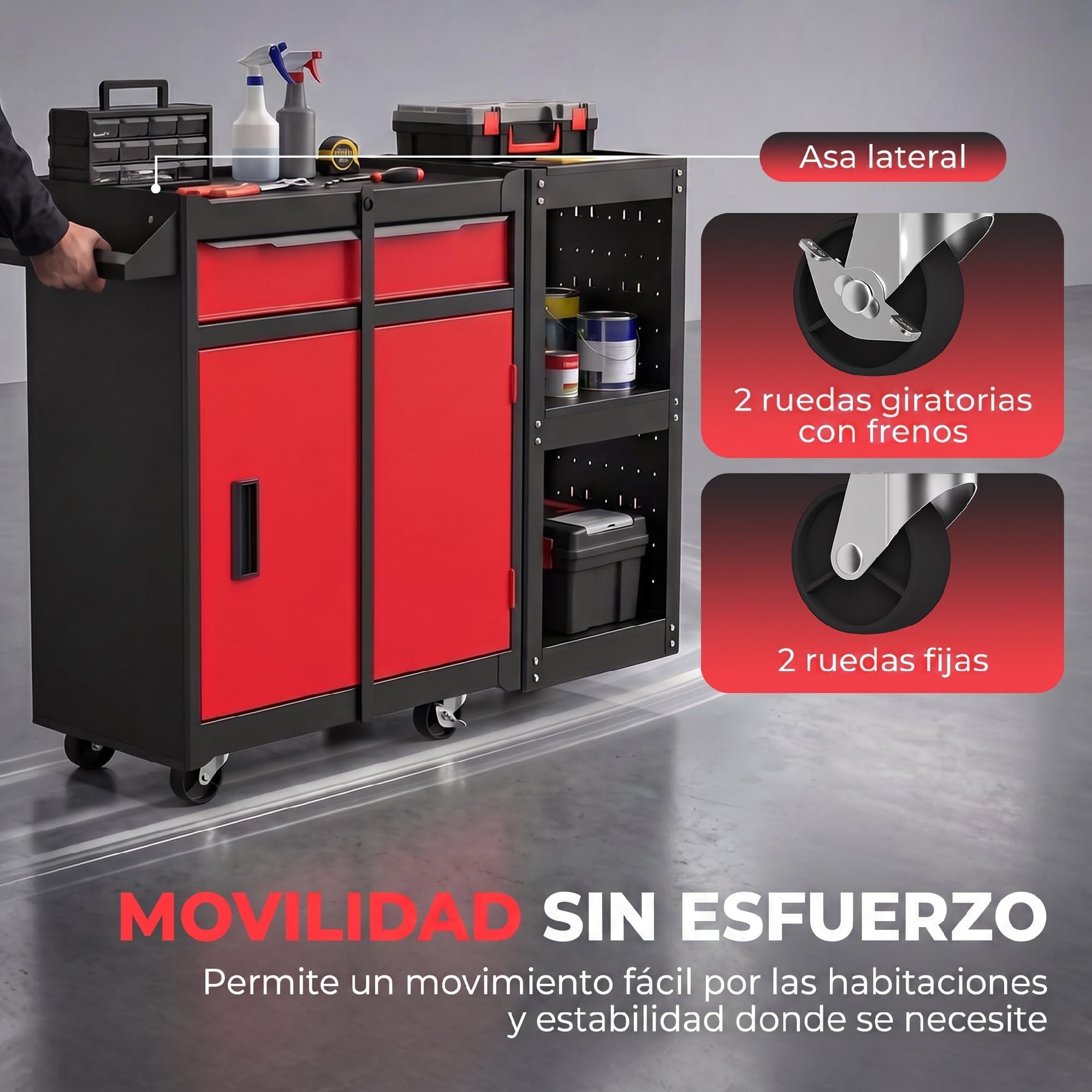 HOMCOM Armoire Outils roulante, étagère, Panneau perforé, 3en1 Rouge