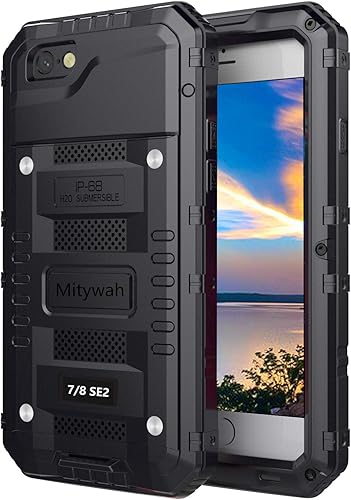 Miniatura 26 de Mitywah Funda impermeable para iPhone 14, resistente a prueba de golpes, con protector de pantalla integrado, funda de metal de protección submarina
