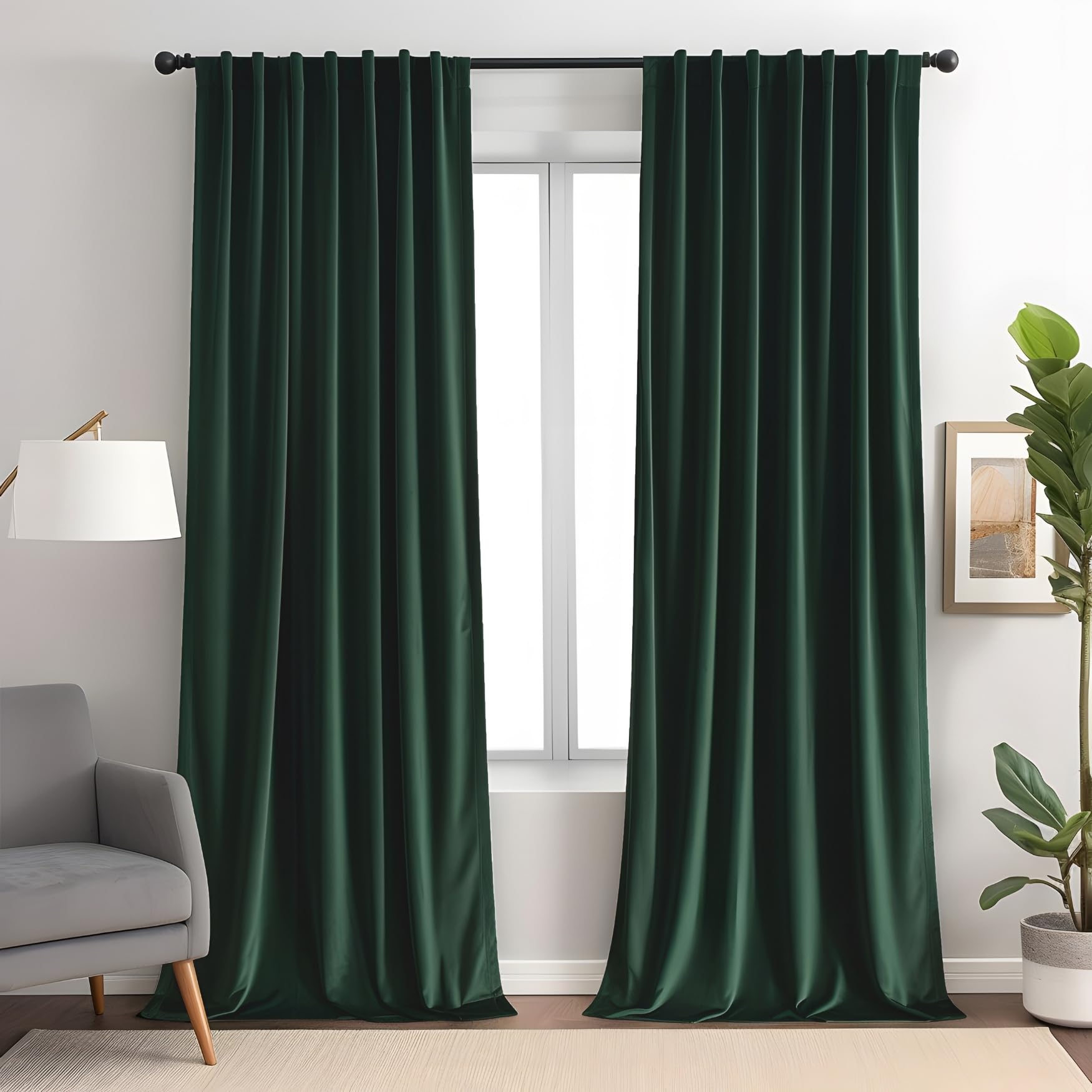 Aljctns Dark Green Velvet Curtains for Living Room, 2 Panels Set, 52" W x 108" L Luxury 90% Blackout Curtains for Bedroom,Thermal Insulated Super Soft Window Drapes Rod Pocket & Back Tab โ image 1