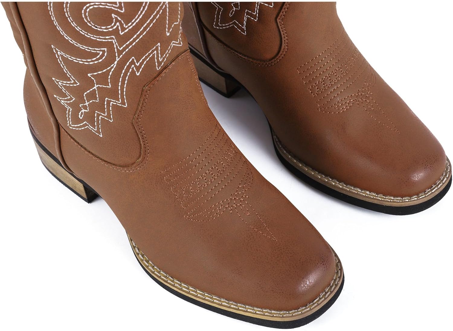 ZOKSOVE Women's Cowboy Western Boots - Square Toe Wide Calf Boots - Low Heels Short Mid Calf Booties Shoes
