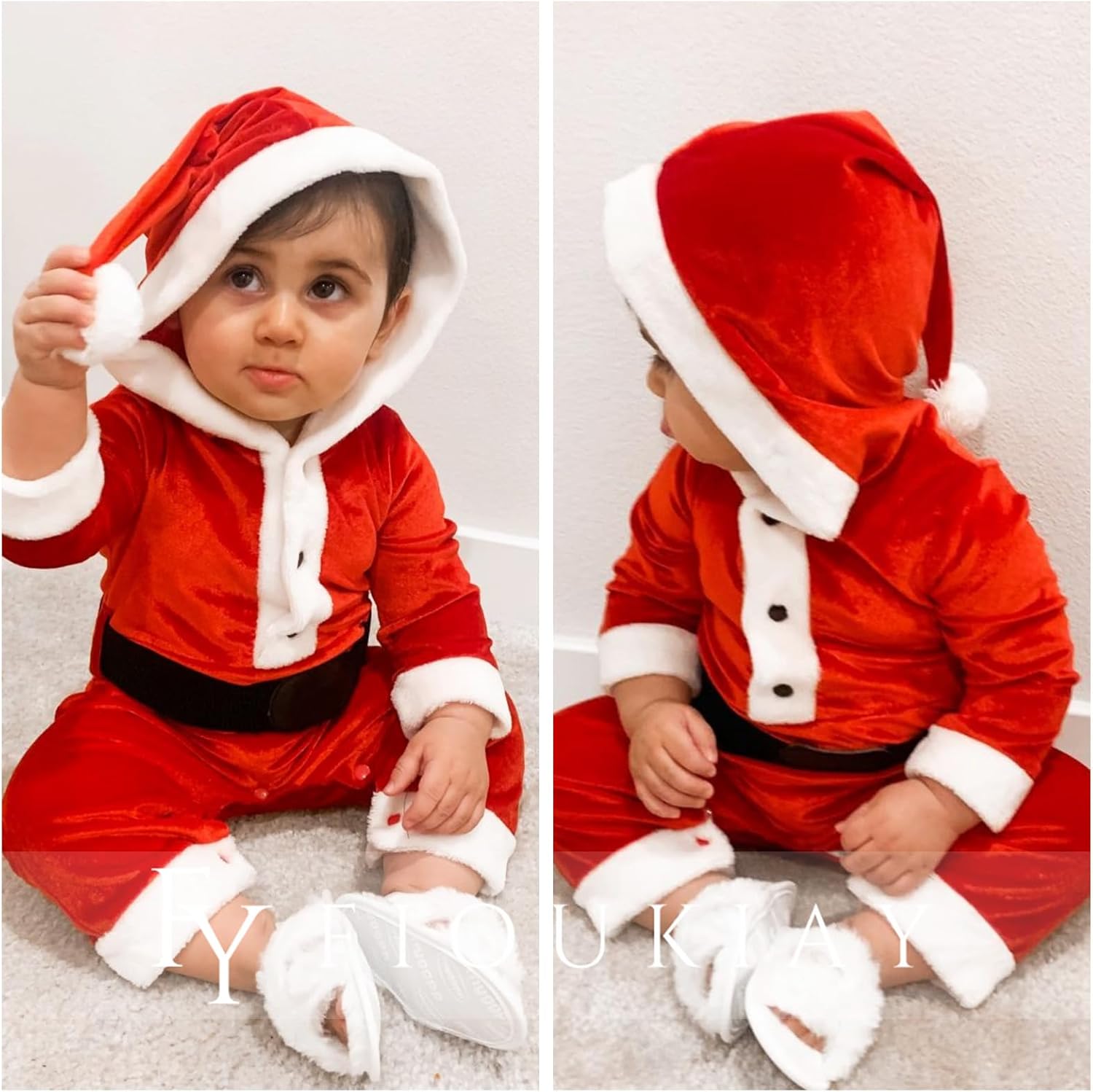 Newborn Baby Boys Girls Buffalo Plaid Christmas Outfits Romper Infant One Piece Christmas Clothes Jumpsuit with Hat