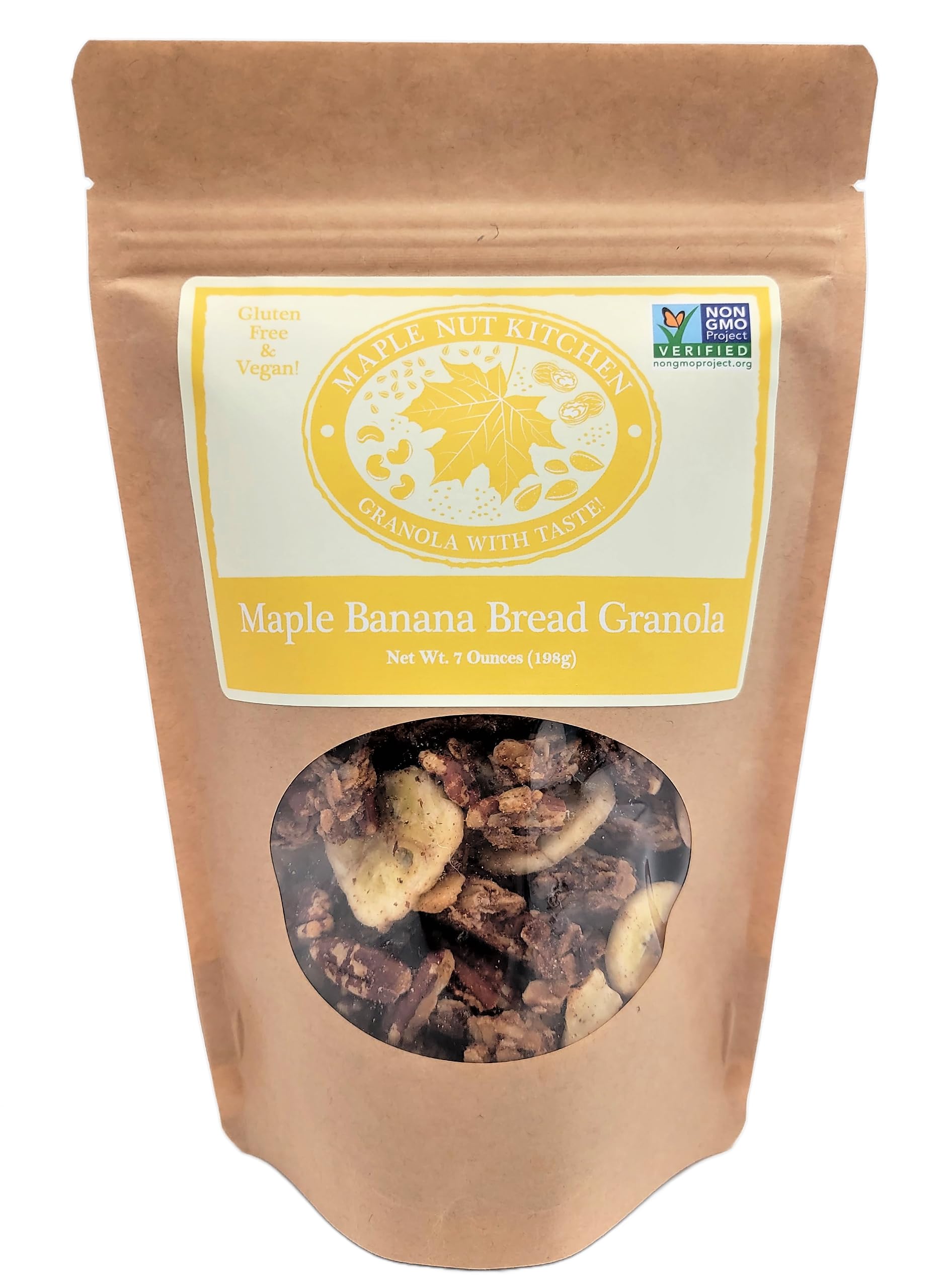 Maple Nut Kitchen Banana Bread Granola – Gluten-Free Oats, Maple Syrup & Pecans – Crunchy Vegan Cereal with Dried Bananas, Healthy Breakfast Granola – Dairy-Free, Non-GMO, Natural Snack – 7 Ounce