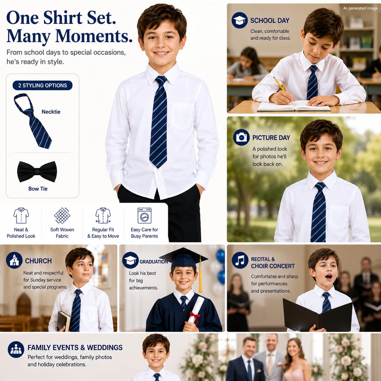 Bienzoe Garçons Uniforme Scolaire Chemise: Enfants Manches Longues Oxford Boutonnée Robe Chemises Paquet