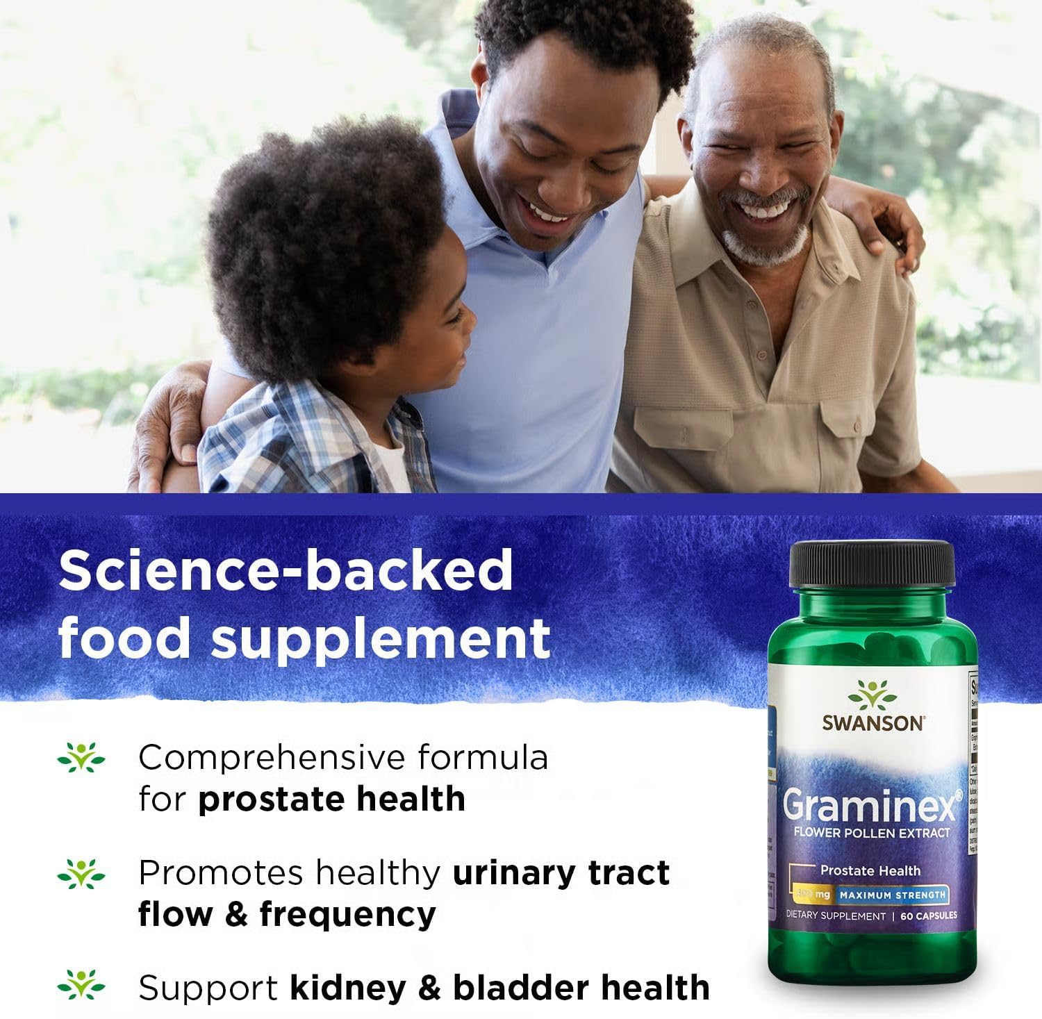 Swanson Maximum Strength Graminex Flower Pollen Extract - Supports Prostate Health, Urinary Tract Function, and Kidney Health - Mens Health Supplement - (60 Capsules, 500mg Each) - Image 4