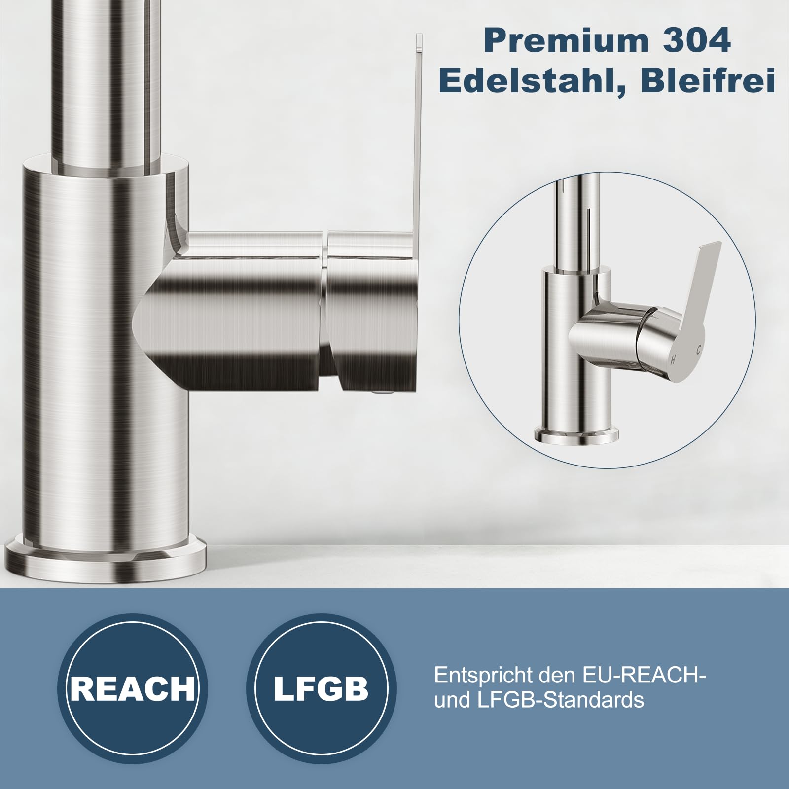 Wasserhahn Küche, Lagontap Elegante Hochdruck Küchenarmatur mit Herunterziehbarer Brause, Zwei Sprühfunktionen, Mischbatterie Küche mit 360° Drehung und Hohem Bogen, Edelstahl Spültischarmatur