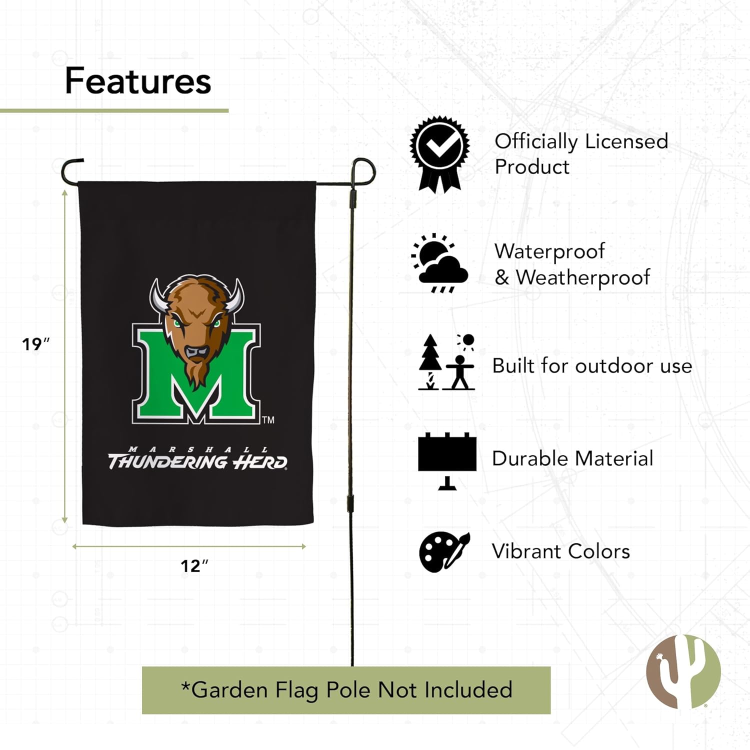 Desert Cactus Marshall University MU Garden Flag – 19 x 12 inch Marshall Thundering Herd Banner, For Outdoor Display and Events (Design I) - Image 4
