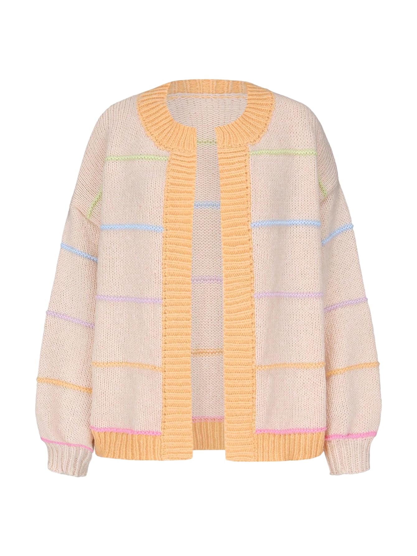 GORGLITTER Womens Open Front Chunky Cardigan Sweaters Oversized Striped Colorful Long Sleeve Knitwear