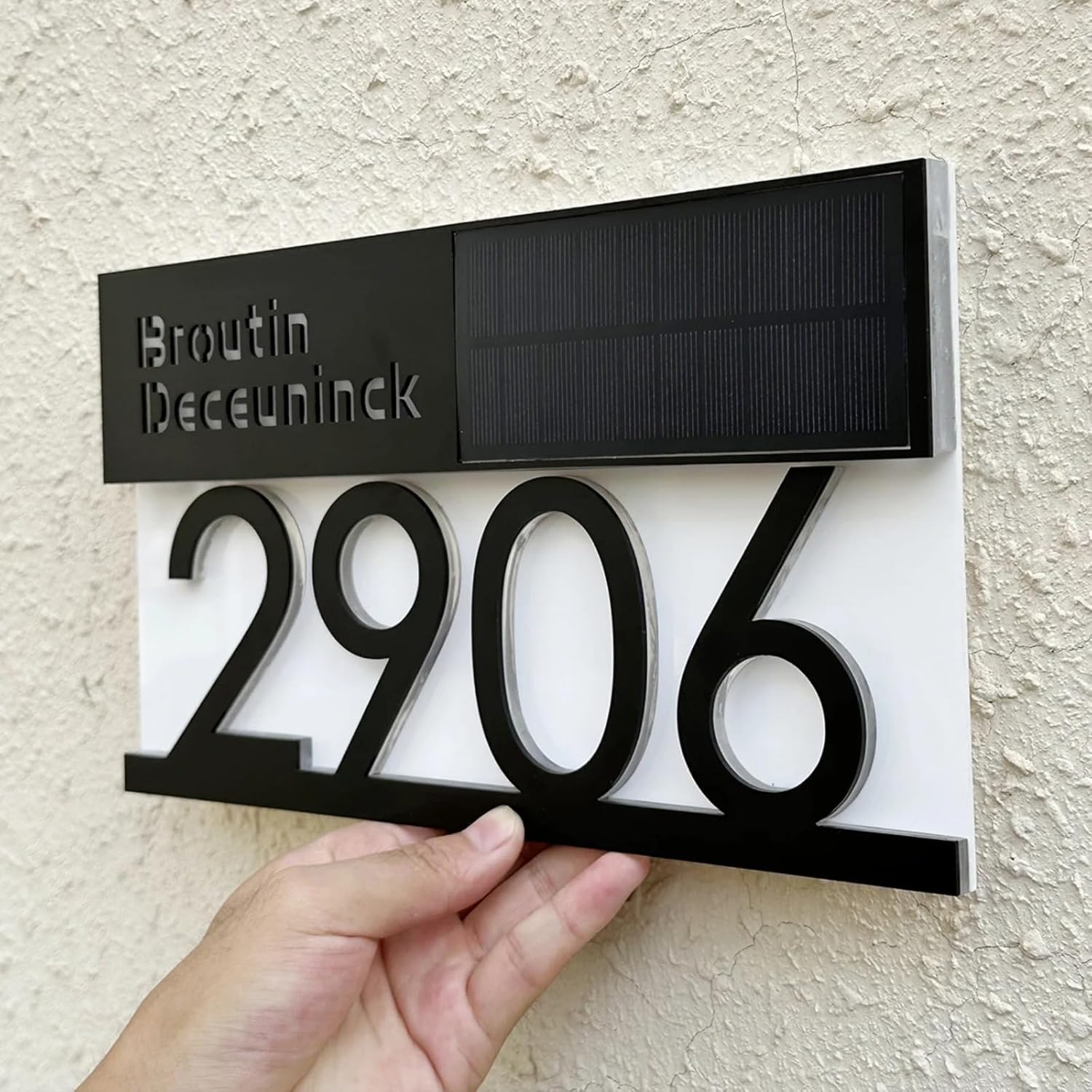 Personalized Solar House Numbers Sign for Outside Light Up,Modern Door Plaque,Address Plaque Lighted with Led,illuminated House Numbers 3D Laser Solar Powered Address Signs for Yard (White light)
