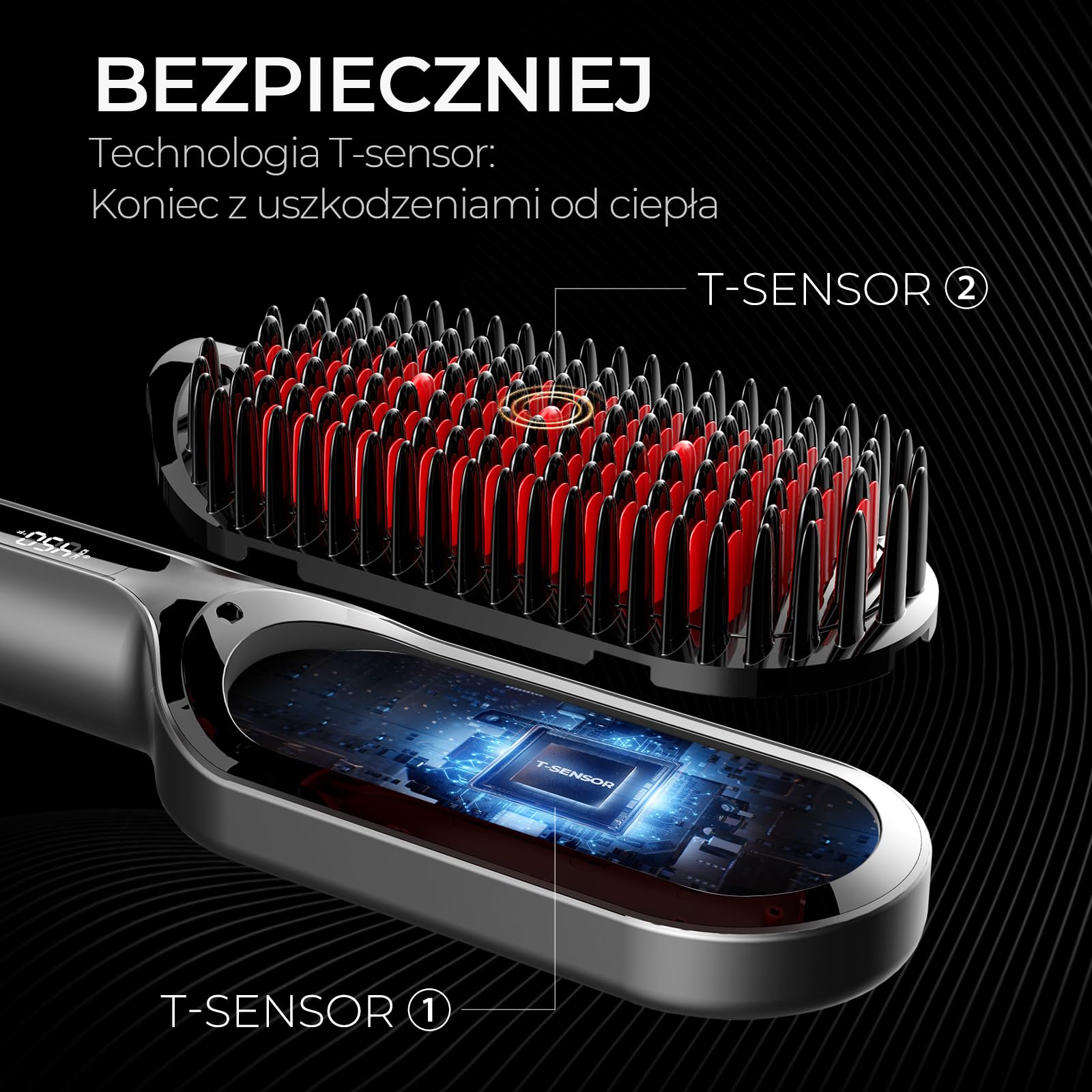 TYMO Ionic Plus Szczotka do Prostowania Włosów, Profesjonalna Prostownica, Szybka Stylizacja, 16 Temperatur, 80-230 ℃, Wyświetlacz LCD, Podwójne Napięcie, Szybkie Nagrzewanie, Zapobiega Oparzeniom