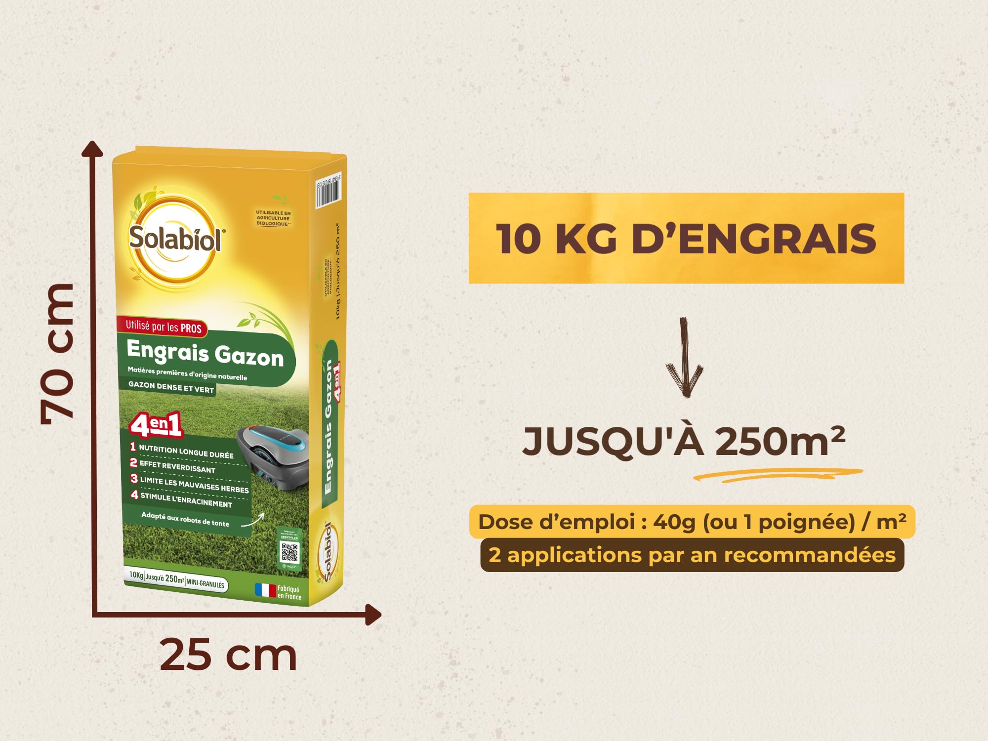 SOLABIOL Engrais Gazon 4 En 1 30Kg Jusqu'à 750m² Nutrion Longue Durée Effet Reverdissant