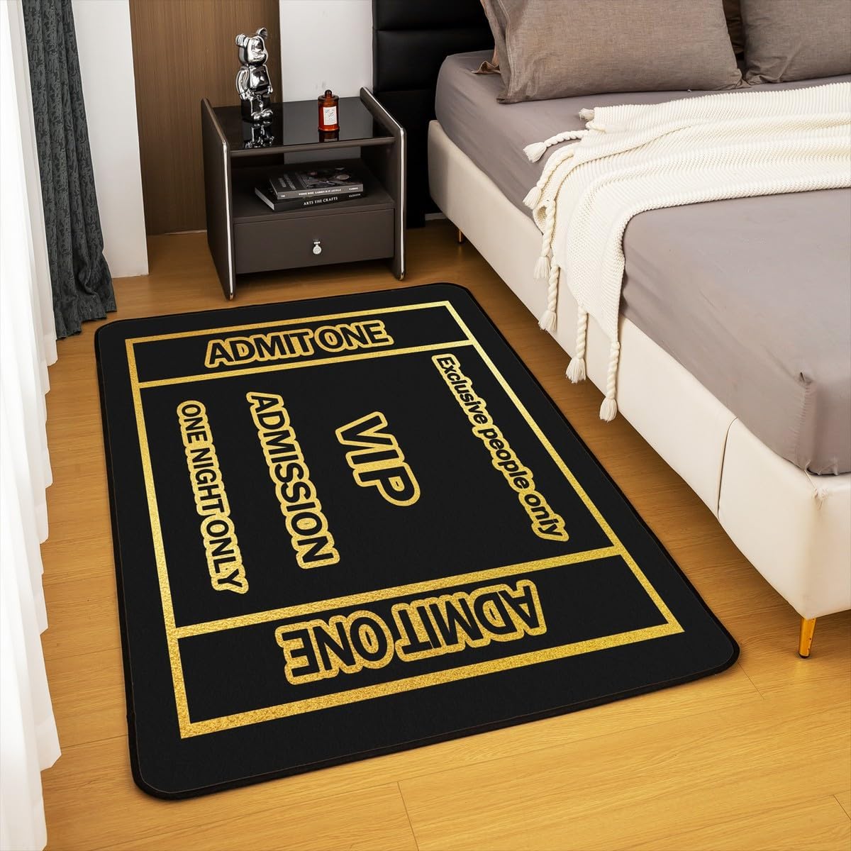 jejeloiu Movie Theater Decor Living Room Rugs for Kids Movie Night Accent Rug Area Rug 3x5 VIP Pattern Indoor Floor Mat Decor Golden Black Decorative Rug