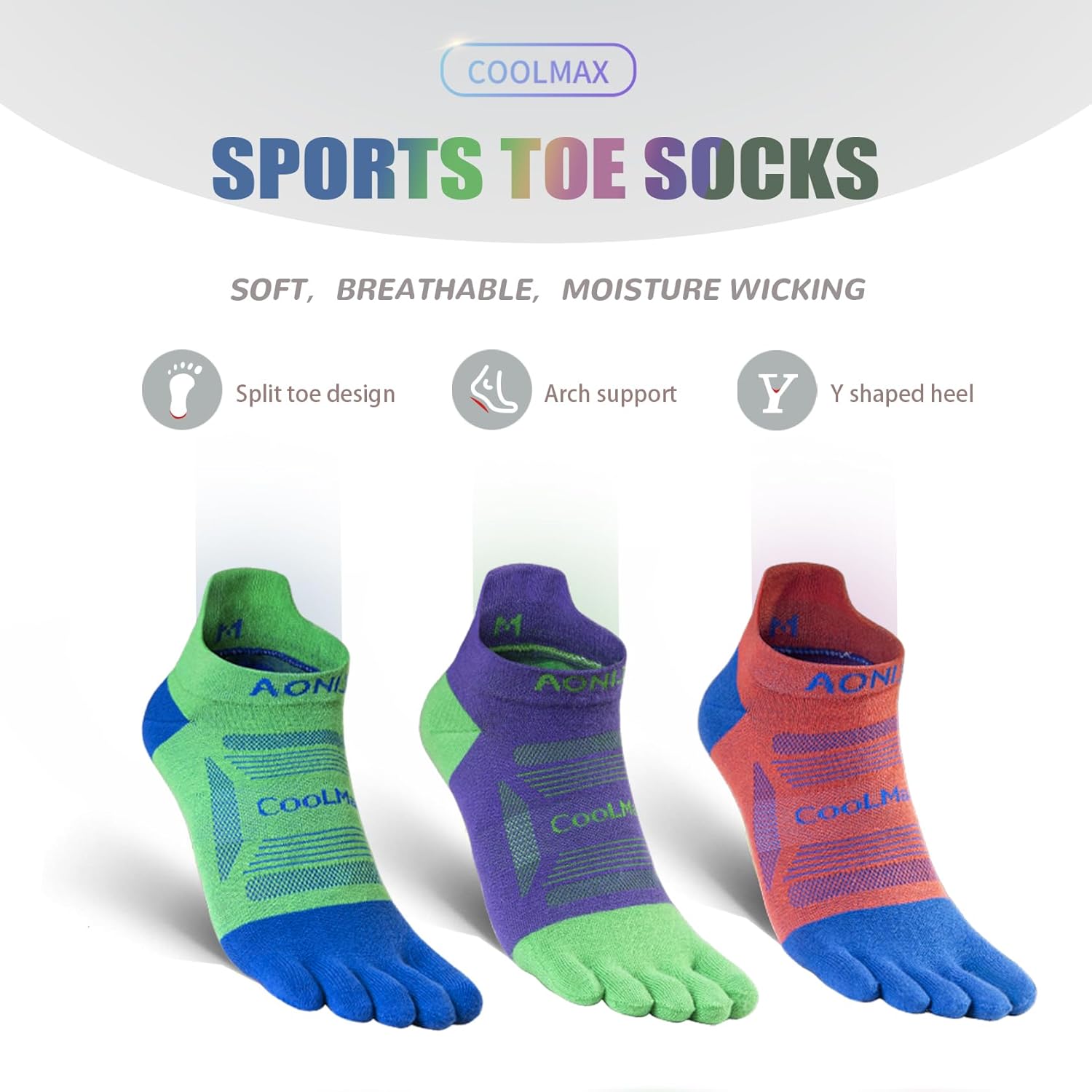 Toe Socks Cool-max Running Socks for Men Women 3 Pairs Athletic Breathable Five Finger Socks - Image 2