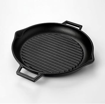 Lava Casting Round Grill Pan with Metal Handle, 30cm, Black