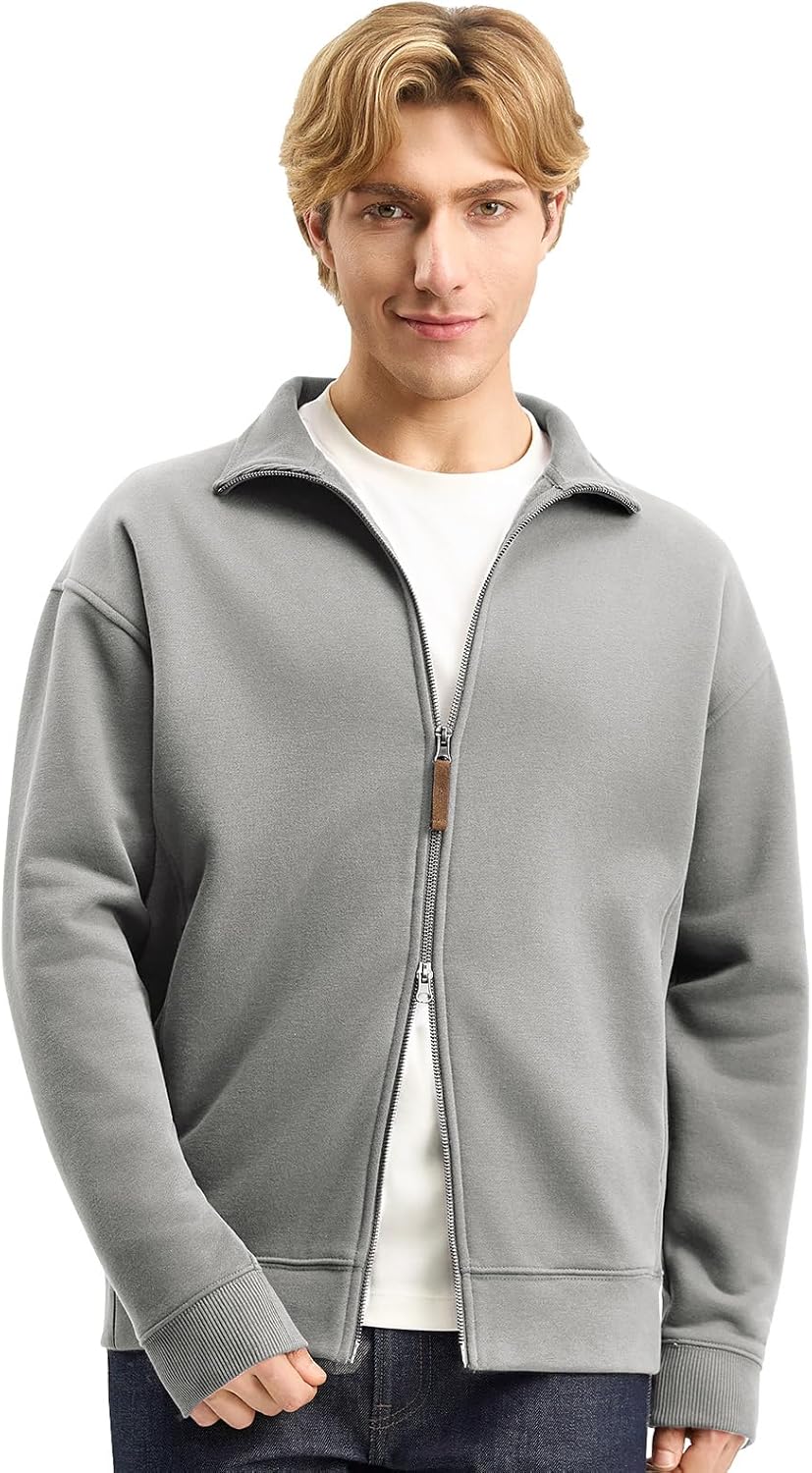 Two-Way Zip Up Sweatshirt Mock Neck Heavyweight Fleece 12.3 oz. Cotton Blend Zipper Jacket for Men Women Unisex