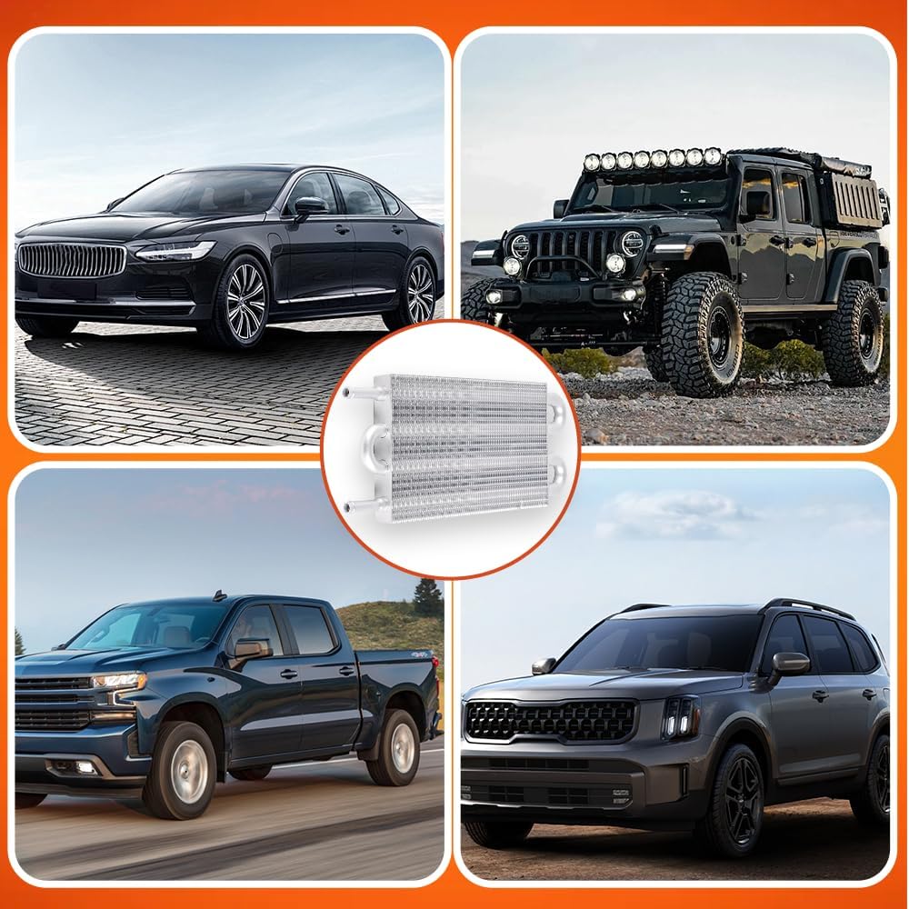 BARTOO Universal 5/16" Transmission Oil Cooler Kit, Aluminium alloy 4 Pass Tube and Fin Oil Cooler Kit(Sliver)