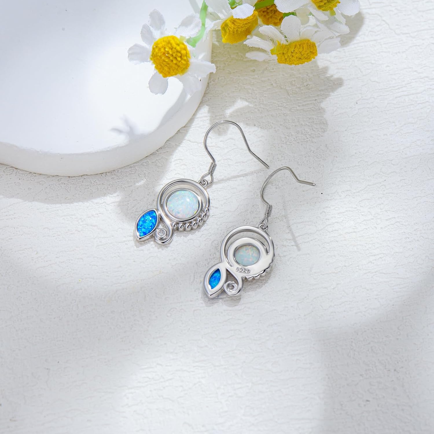 Opal Earrings for Women Opal with Genuine Diamond Dangle Drops Earrings 925 Sterling Silver Diamond Jewelry Earrings Gifts For Her