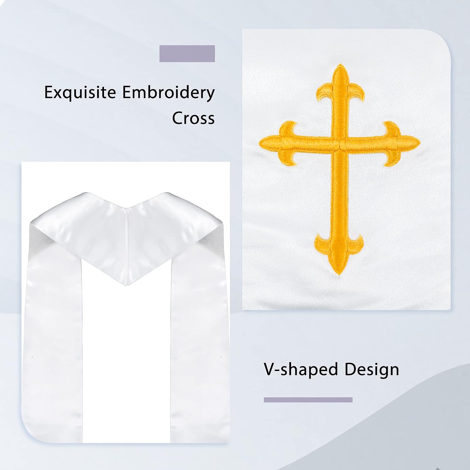 Piecatle Choir Stole with Cross Embroidery for Church, Ideal for Costume,60"