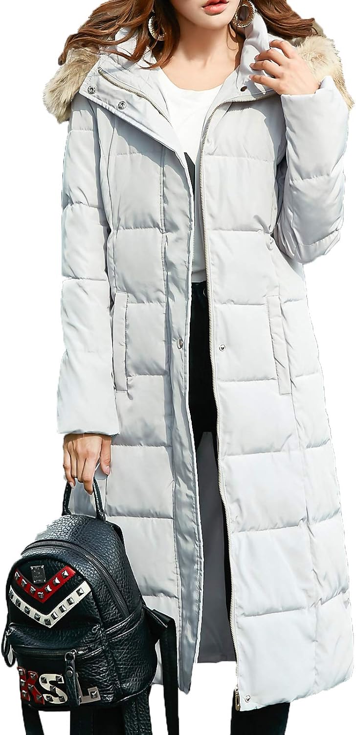 Flygo Women Winter Warm Faux Fur Hooded Down Quilted Puffer Jacket Parka Coat