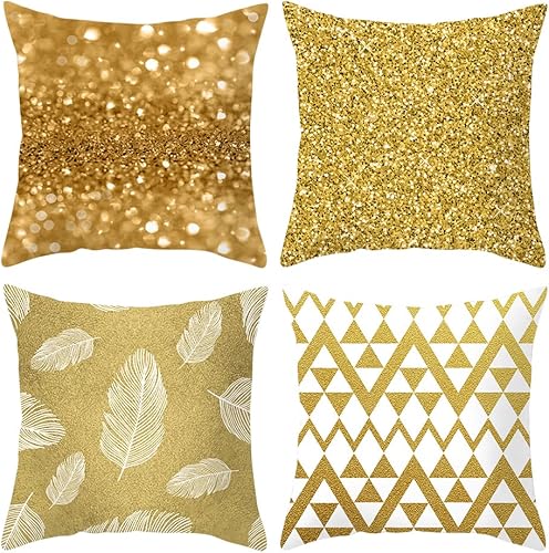 Fundas de almohada de 18 x 18 pulgadas juego de 4 fundas de almohada modernas doradas fundas de almohada decorativas para sofá
