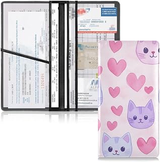 JUNZAN Pink Blue Cat Faces Car Registration and Insurance Card Holder Vehicle Glove Box for License Document