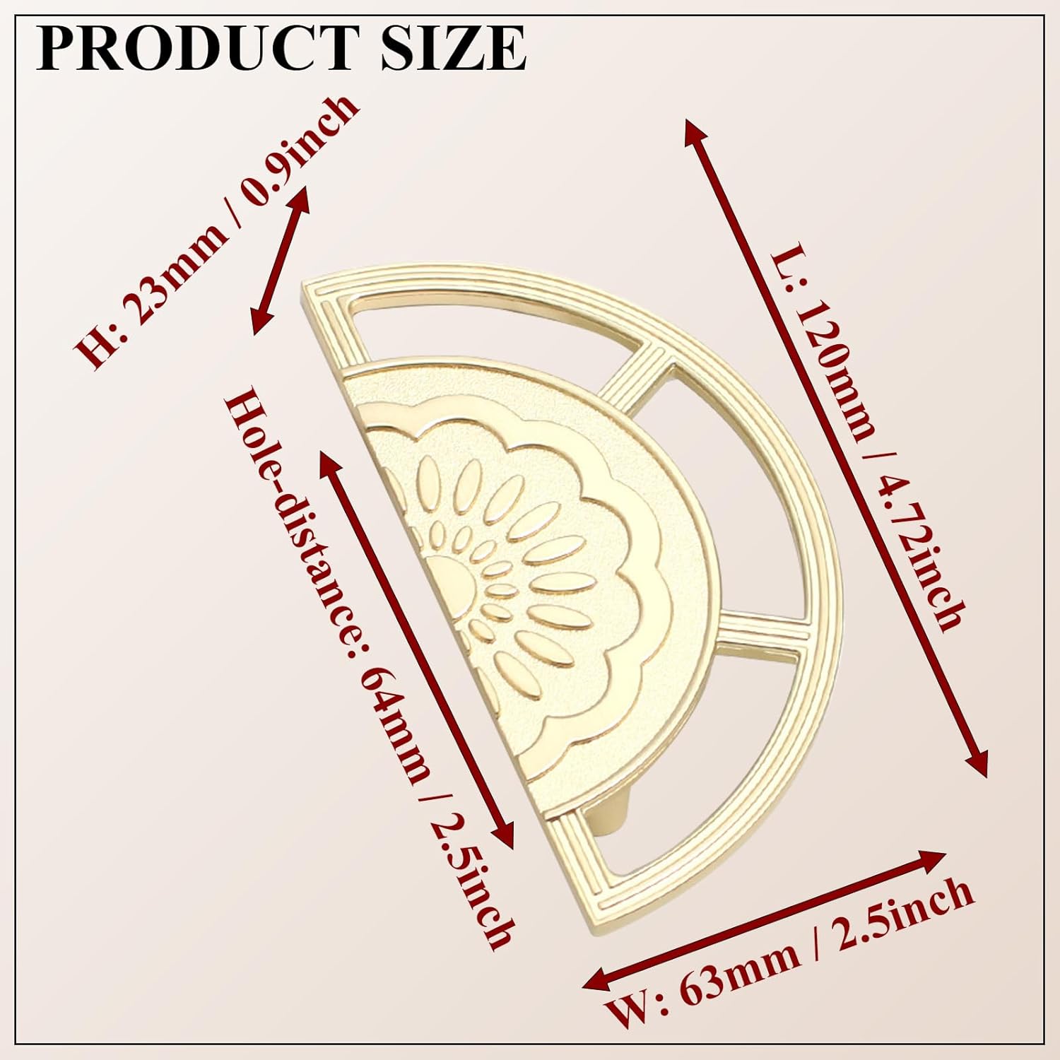 2PCS Metal Half Moon Pull Handle, Zinc Alloy Cabinet Pull for Living Room Golden Office Drawer Handle Retro Home Closet Pulls Curved Semicircle Indoor Double Holes Furniture Handles