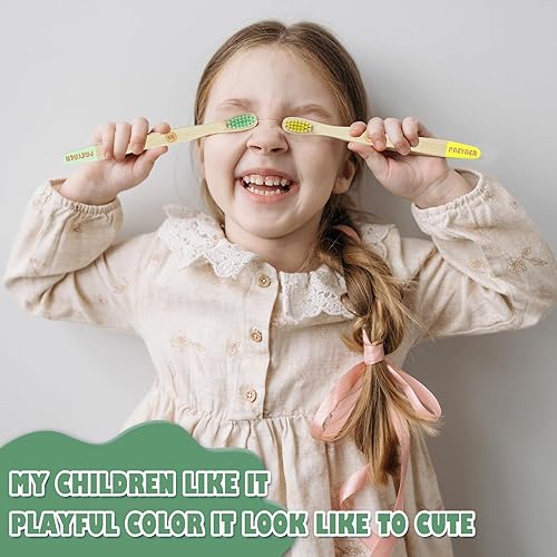 Miniatura 3 de paeyaer Cepillos de dientes de bambú para niños, cepillo de dientes extra suave para niños, juego de cepillos de dientes naturales diseñado para