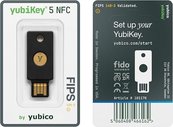 Yubico - YubiKey 5 NFC FIPS (140-3) - Multi-Factor authentication (MFA) Security Key and passkey, Connect via USB, FIDO Certified - Protect Your Online Accounts