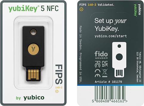 Yubico - YubiKey 5 NFC FIPS (140-3) - Multi-Factor authentication (MFA) Security Key and passkey, Connect via USB, FIDO Certified - Protect Your Online Accounts