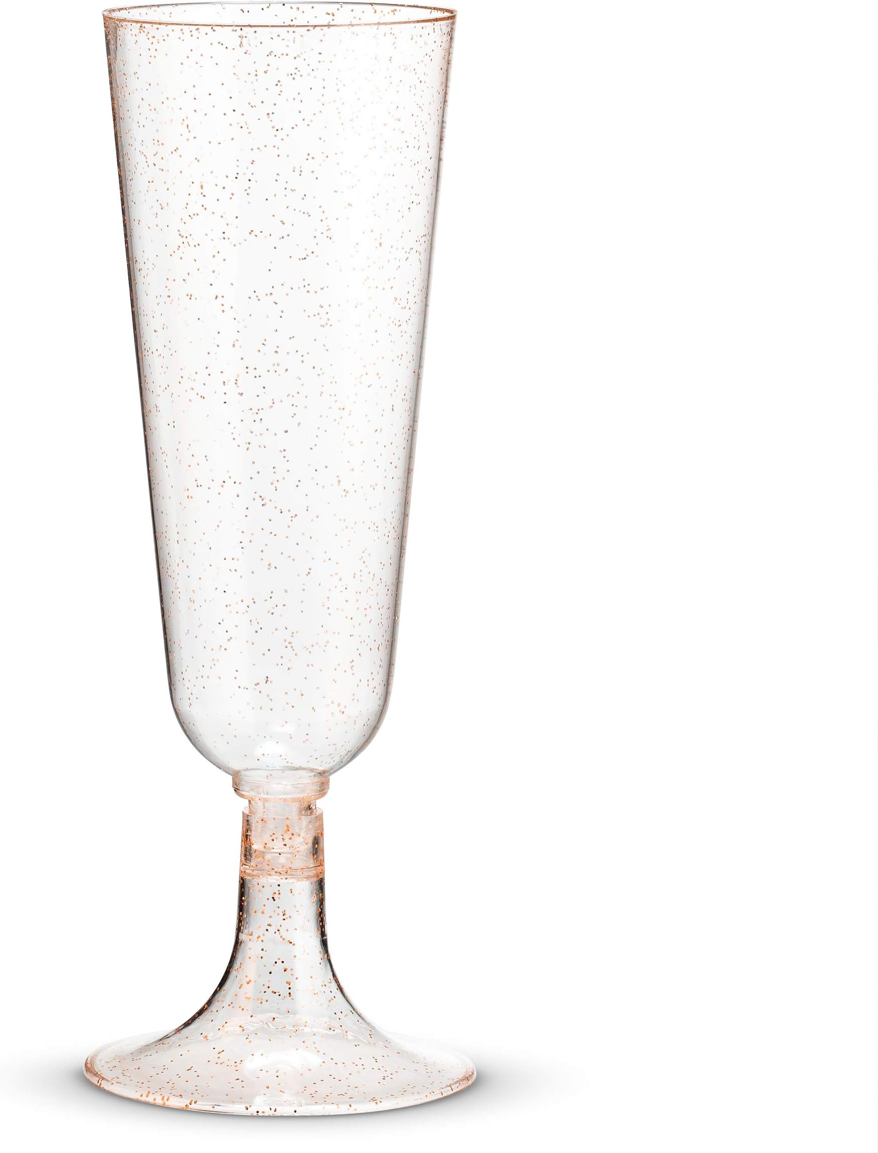 50 Plastic Rose Gold Glittered Champagne Flutes | 6 oz. Clear Hard Disposable Party & Wedding Cups | Premium Heavy Duty Fancy Toasting Glasses (50-Pack) Rose Gold Glitter by Bloomingoods