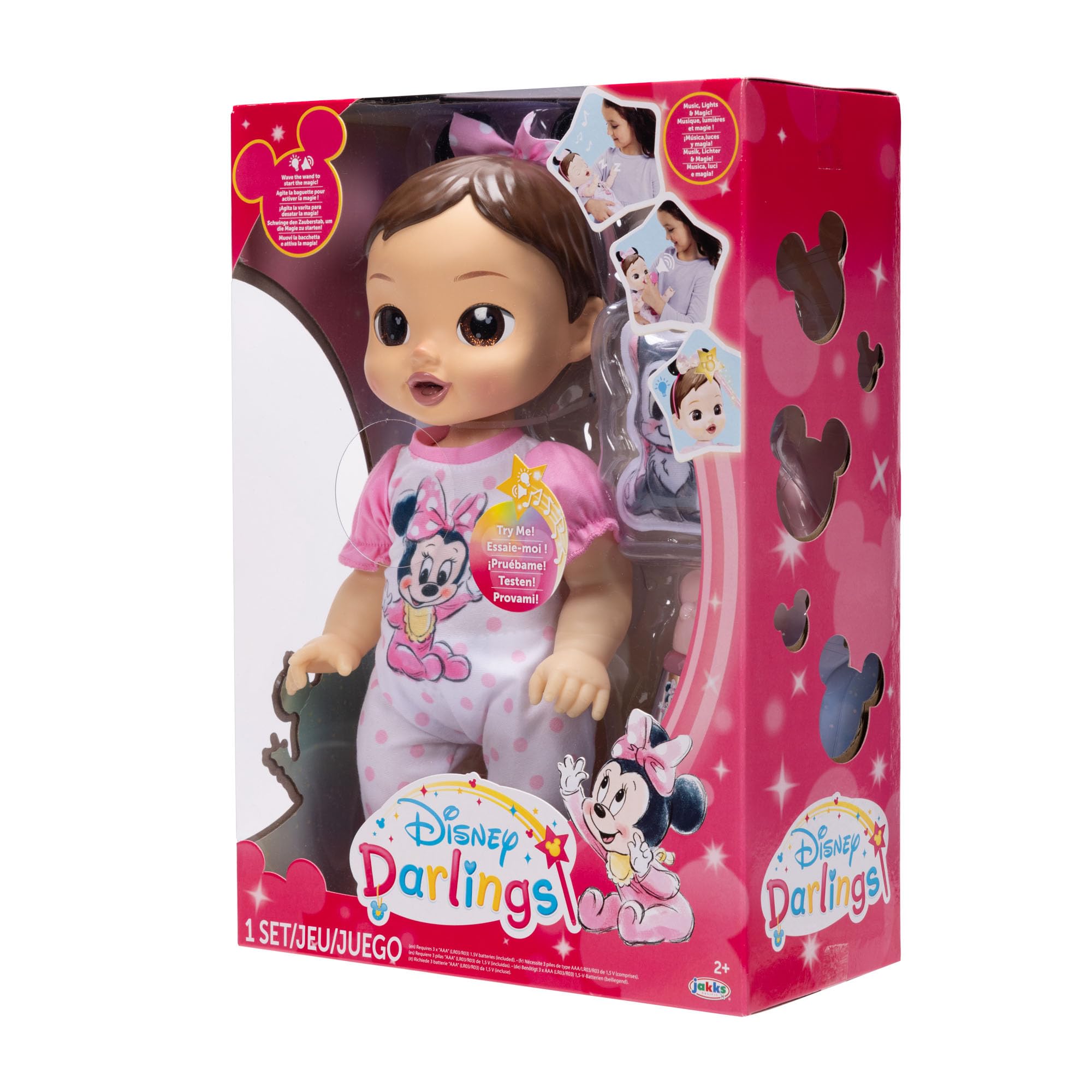 Disney Bambola interattiva deluxe Darlings Minnie Mouse 13" / 33cm | prodotto con licenza ufficiale Jakks Pacific, funzioni interattive, accessori inclusi, regalo per bambine dai 3 anni in su