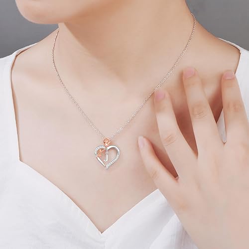 Miniatura 5 de JoycuFF Collar con dije de letra inicial de corazón de rosa, regalo de cumpleaños para novia, esposa, joyería de aniversario para mujer, regalos