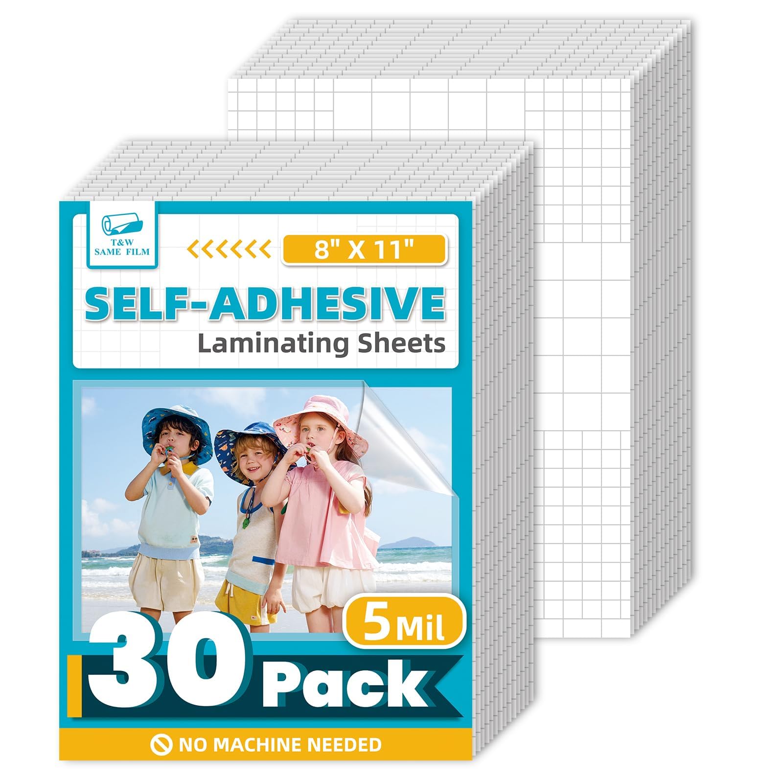 T&W SAME FILM 30 Pack Self Adhesive Laminating Sheets, 5mil, 8 x 11 Inch No Heat Laminating Sheets, Self Sealing Laminating Sheets for Laminator,