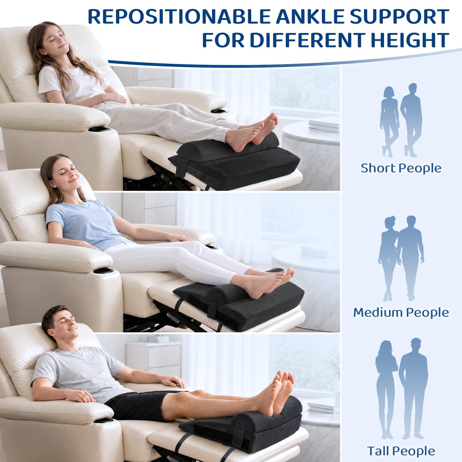 Recliner Beinstützenkissen - Recilner Fußstützenkissen mit abnehmbarem Halbzylinder für überlegene Unterstützung, verstellbares Fußkissen für Relaxer, Liegestuhl Beinkissen mit 2 Riemen