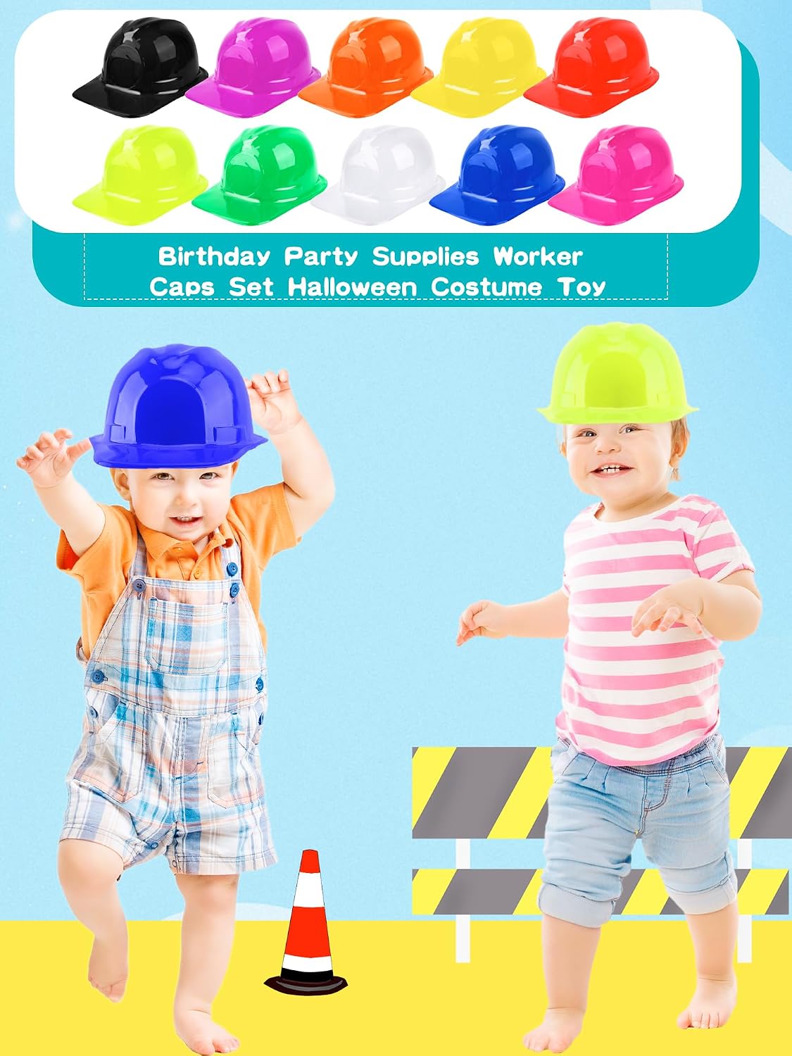 30 Pcs Kids Construction Worker Hats Bulk Soft Plastic Construction Helmets Safety Worker Caps for Kids Halloween Dress Up Children Construction Party Favor, 10 Colors