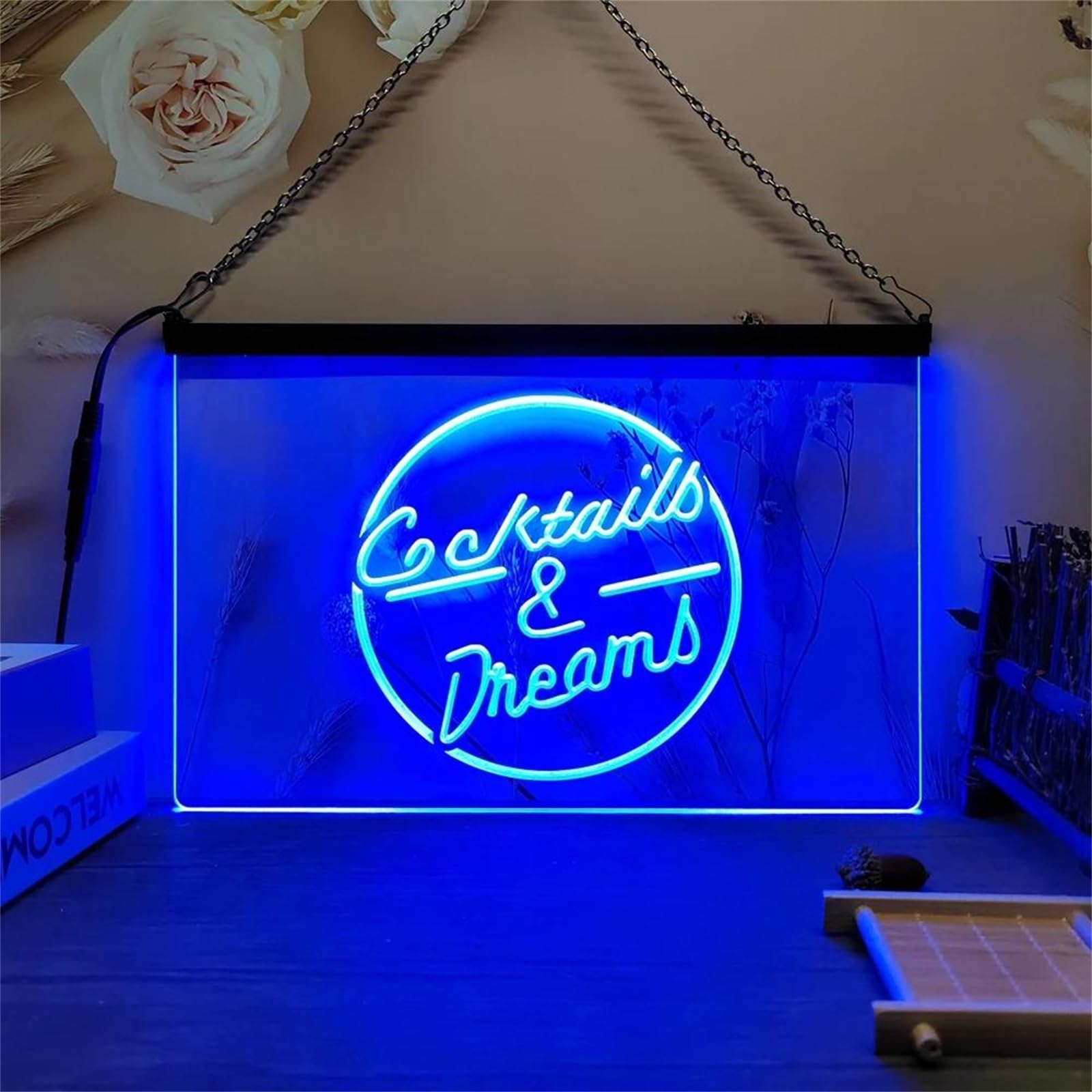 Cocktails & Dreams Neonowy szyld ścienny – ściemniane neonowe światła LED RGB (sterowanie 24-przyciskowe, zasilanie USB) do domu, baru, pubu lub pokoju rekreacyjnego,60x40cm