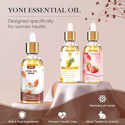 Miniatura 4 de BASSI Aceite Yoni Orgánico Femenino Hidratante Vaginal, Aceite de Almendra Fresa Piña para Yoni Care, 1 fl oz/unidad
