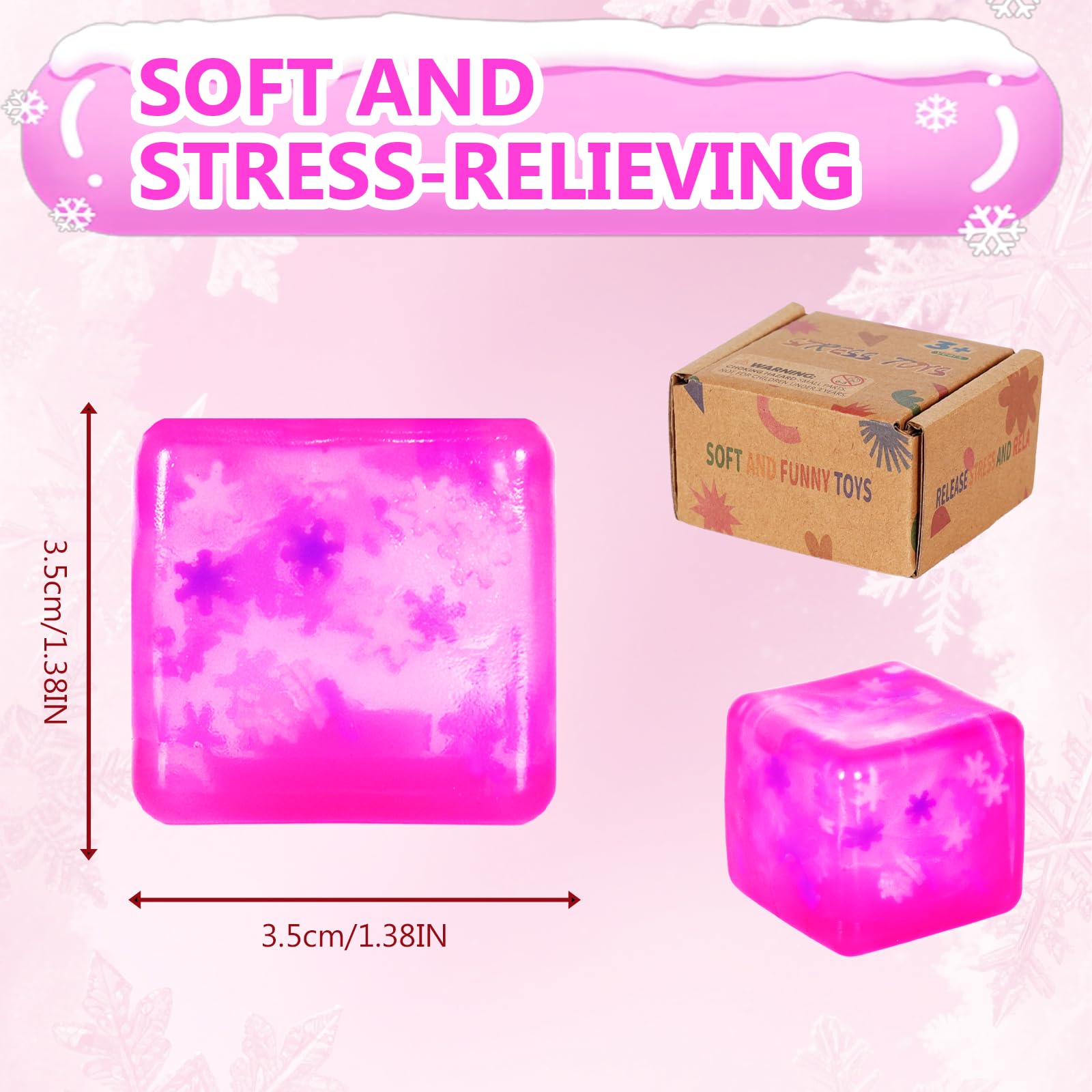 Copfeqyr 1pack 3.5cm / 1.38in snowflake squeeze toy - fidget toys for kids and adults stress cube, squishy toys in gift box (Pink) - Image 2