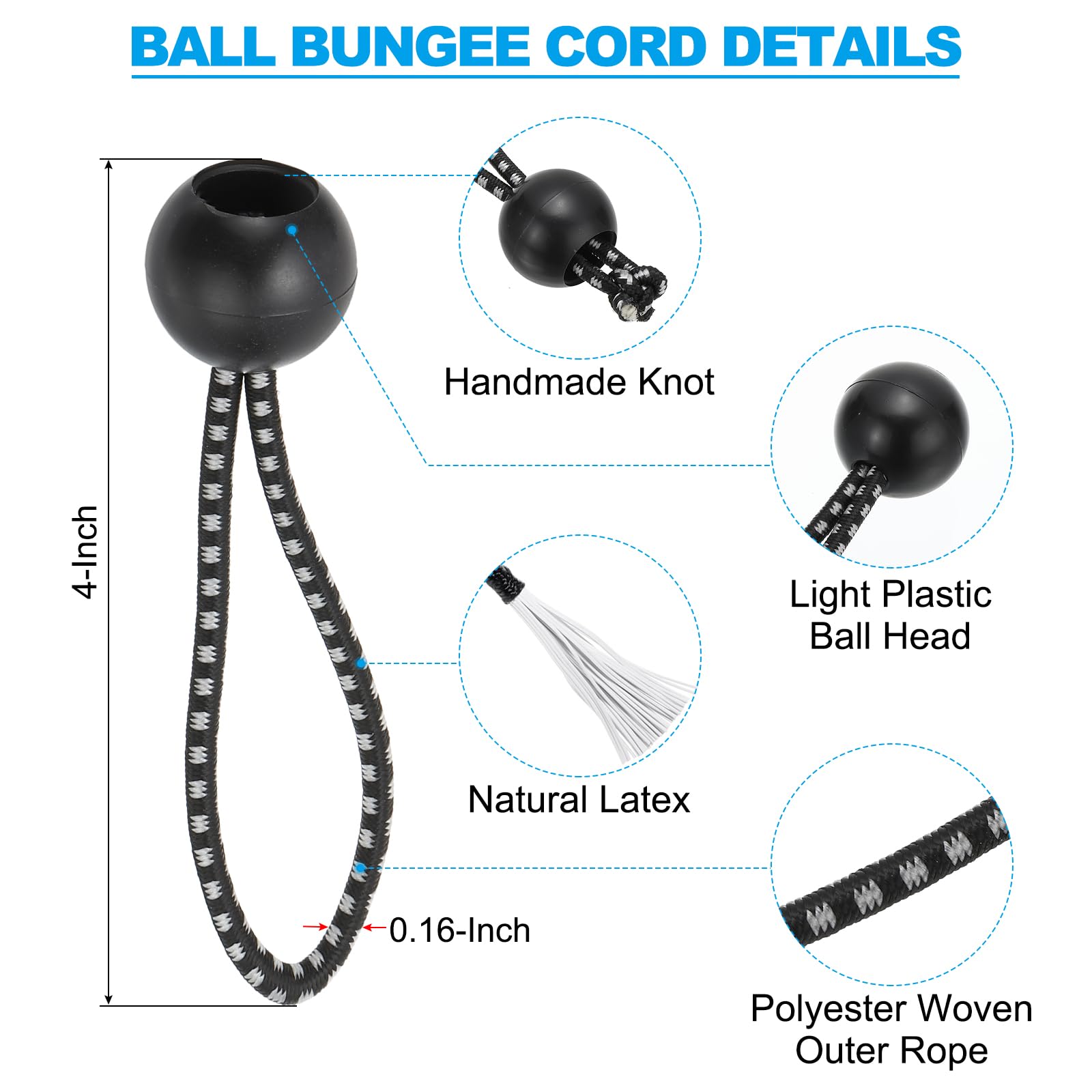 PATIKIL 4 Inch Tarp Ball Bungee Cord - Image 2