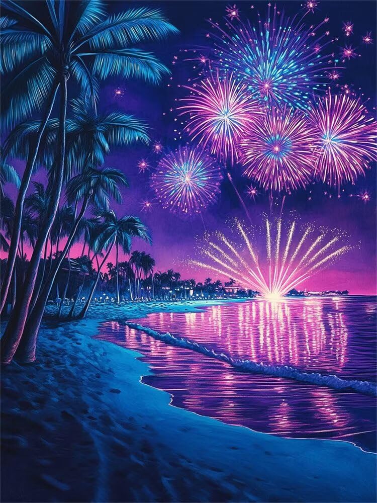 LLWYH Paint by Numbers for Adults Sea Night Landscape Paint by Numbers On Canvas, DIY Painting by Numbers for Adults Beginners with Brushes and Acrylic Pigment 12x16 Inch (Without Framed) -YH1260