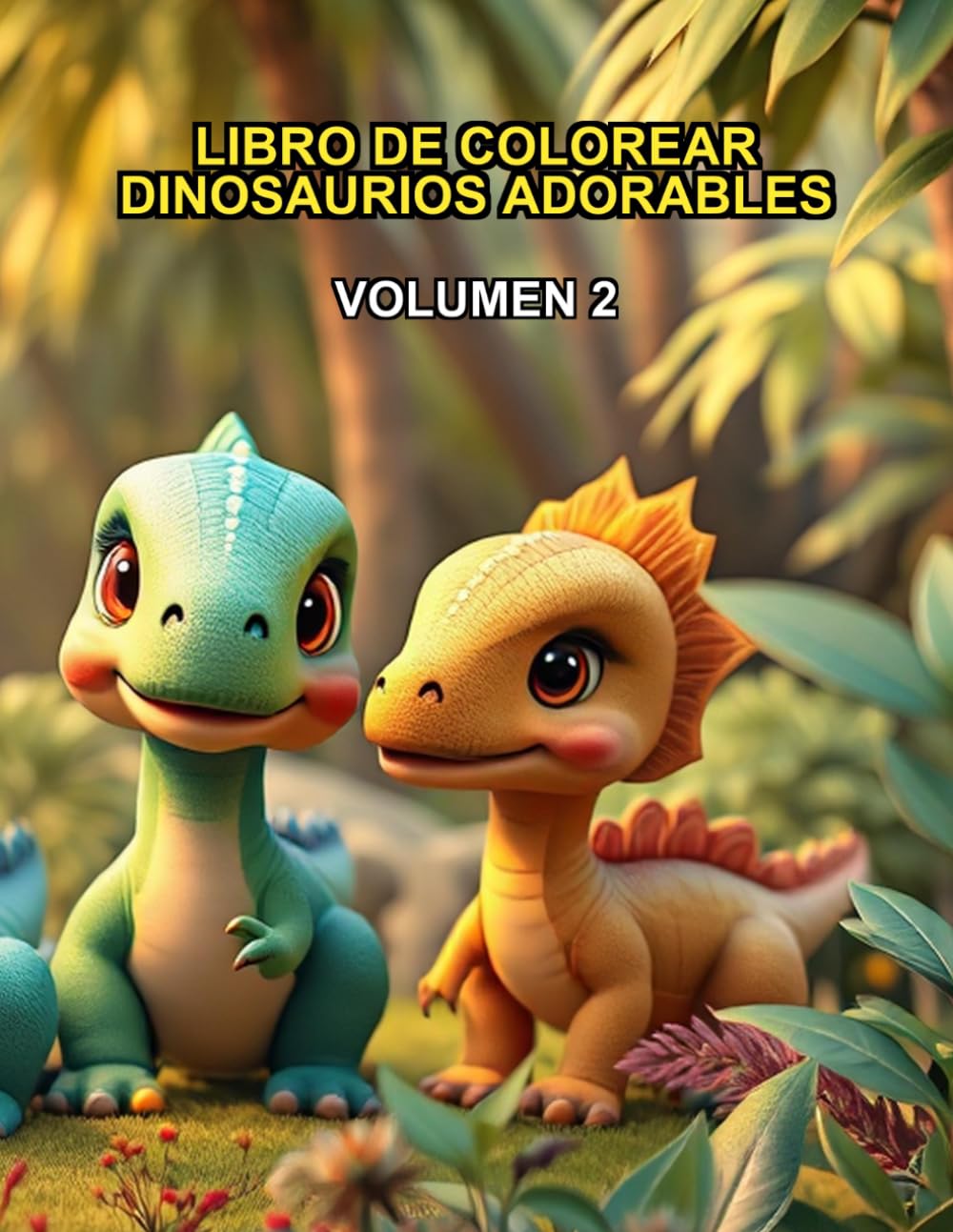 Libro de Colorear Dinosaurios Adorables: Volumen 2: Dibujos infantiles grandes y sencillos de dinosaurios para pintar y divertirse. Para niños y niñas.