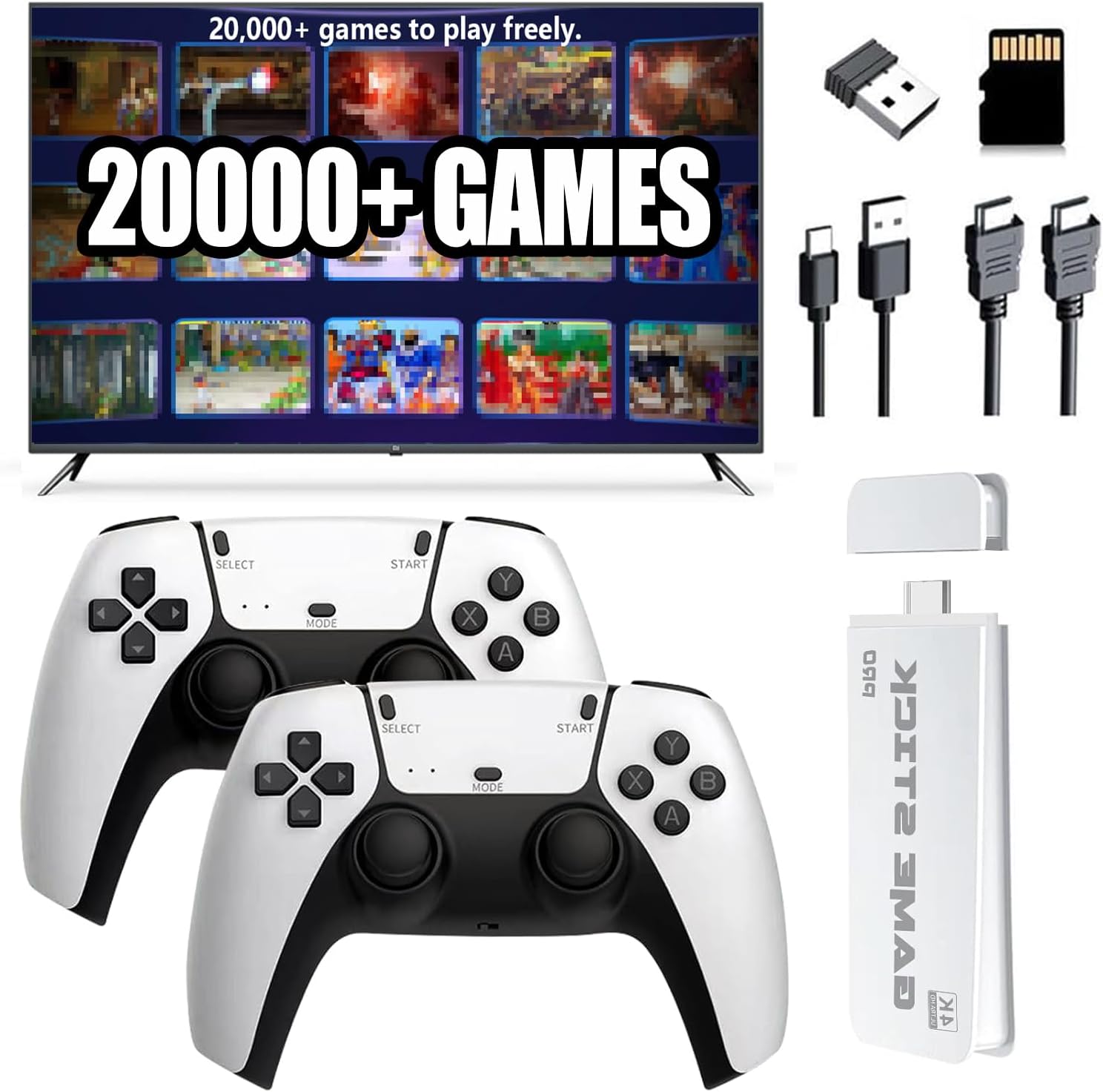 ScriMemo Wireless Retro Game Stick Console, Video Gaming Console, Revisit 20000+ Classic retro play Plug and Play Gaming Stick for TV, Dual 2.4G Wireless Controllers, Gift for Kids Adults ScriMemo Wireless Retro Game Stick Console, Video Gaming Console, Revisit 20000+ Classic retro play Plug and Play Gaming Stick for TV, Dual 2.4G Wireless Controllers, Gift for Kids Adults